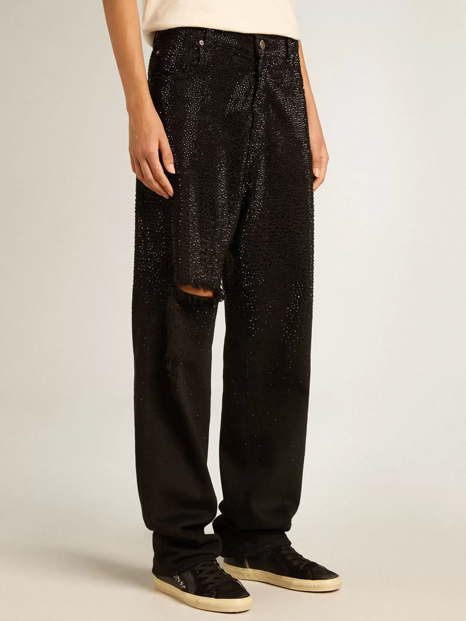 Cheap Calça feminina de jeans de algodão e cristais aplicados com efeito degradê MULHER Jeans e calças