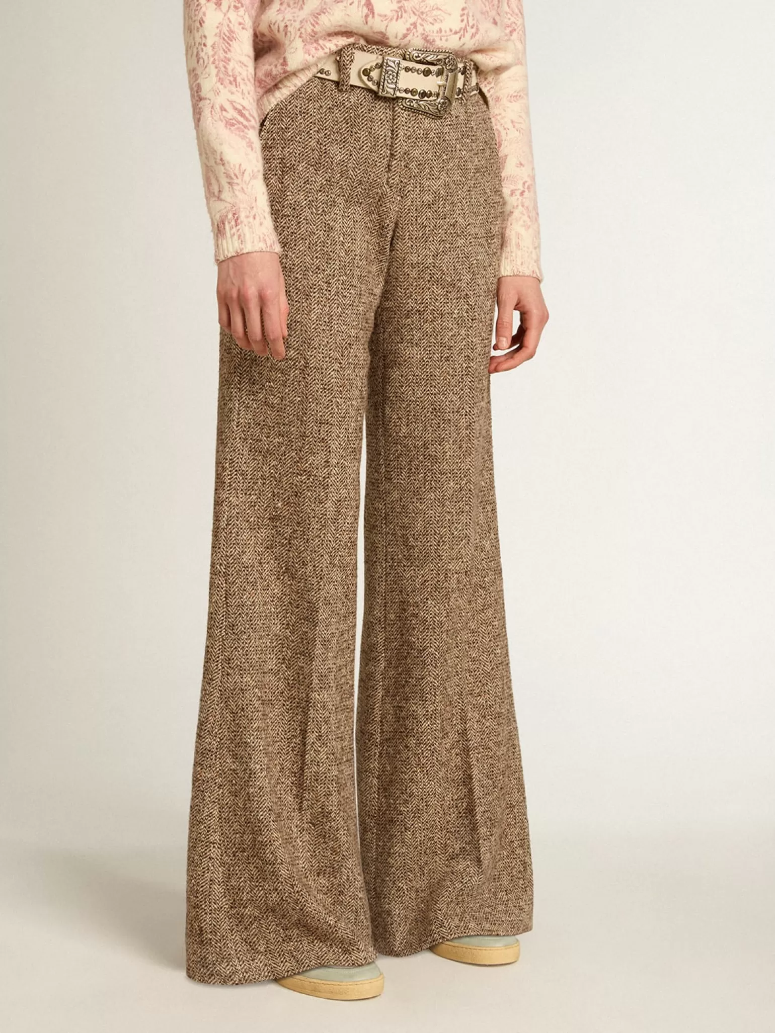 Sale Calça feminina de misto lã e seda bege e marrom MULHER Jeans e calças