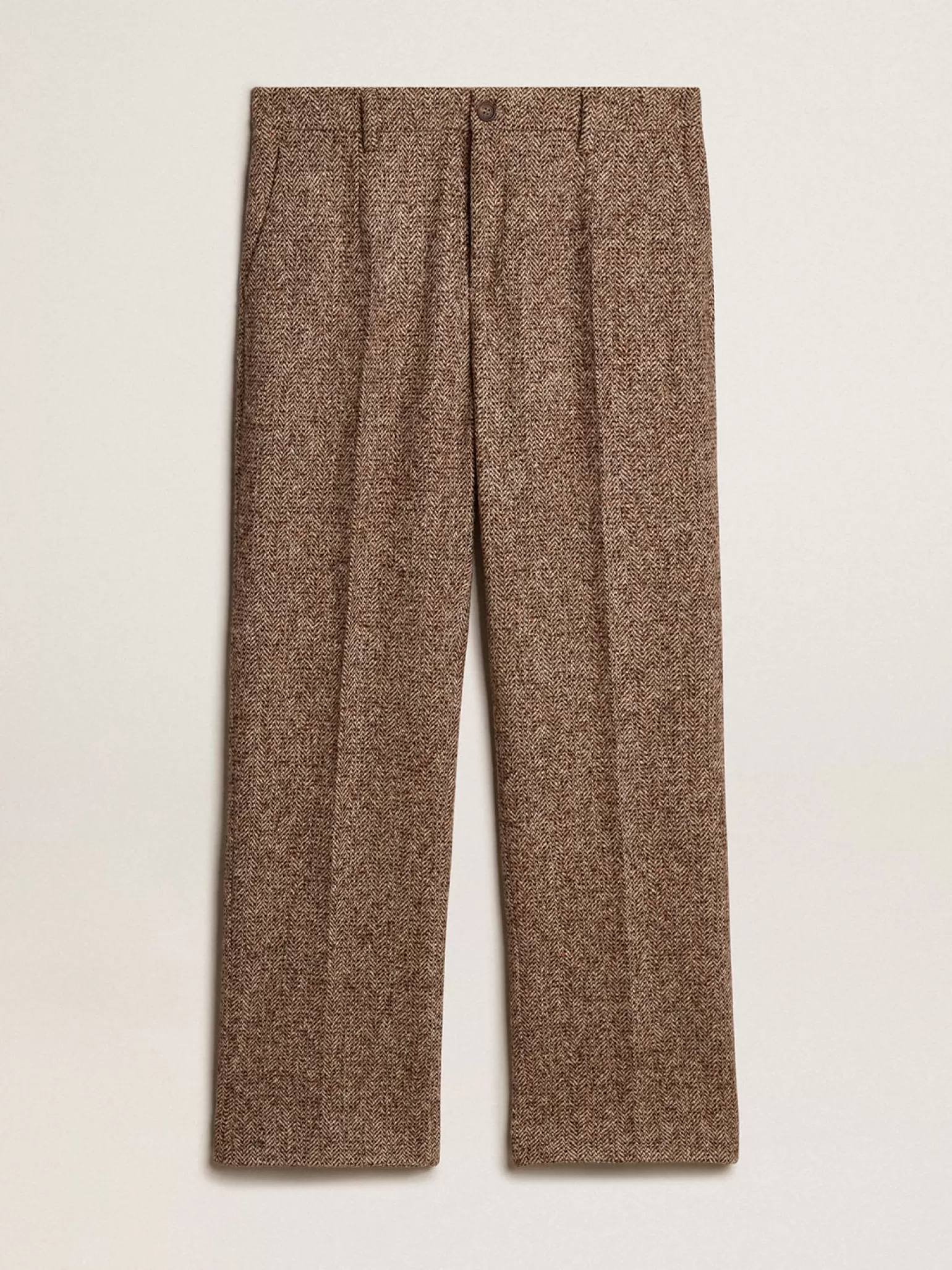 New Calça masculina de misto lã e seda bege e marrom Jeans e calças