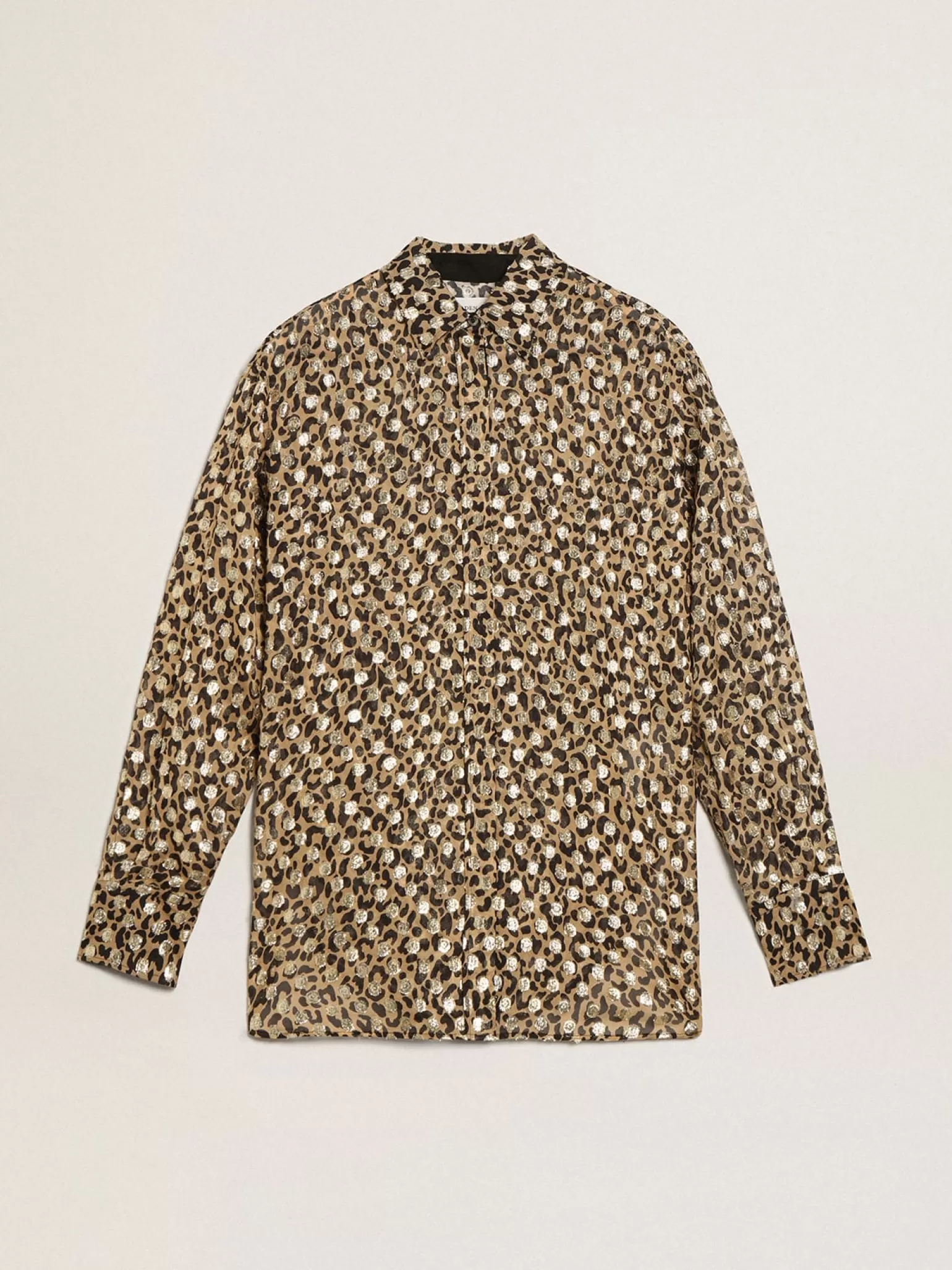Outlet Camisa boyfriend feminina com estampa animal print e fio coupé dourado MULHER Camisas