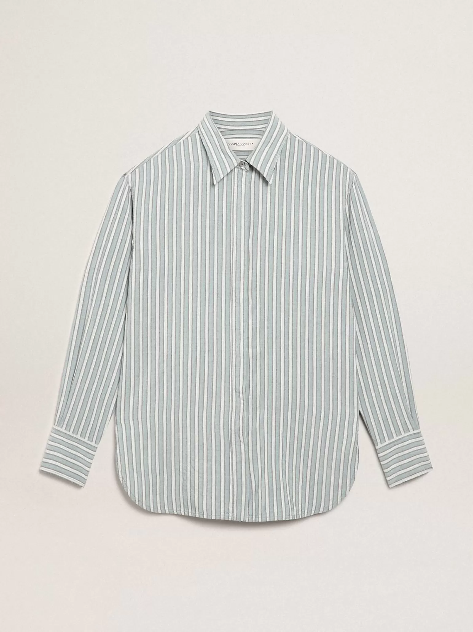 Best Sale Camisa boyfriend feminina com listras cor de água MULHER Camisas