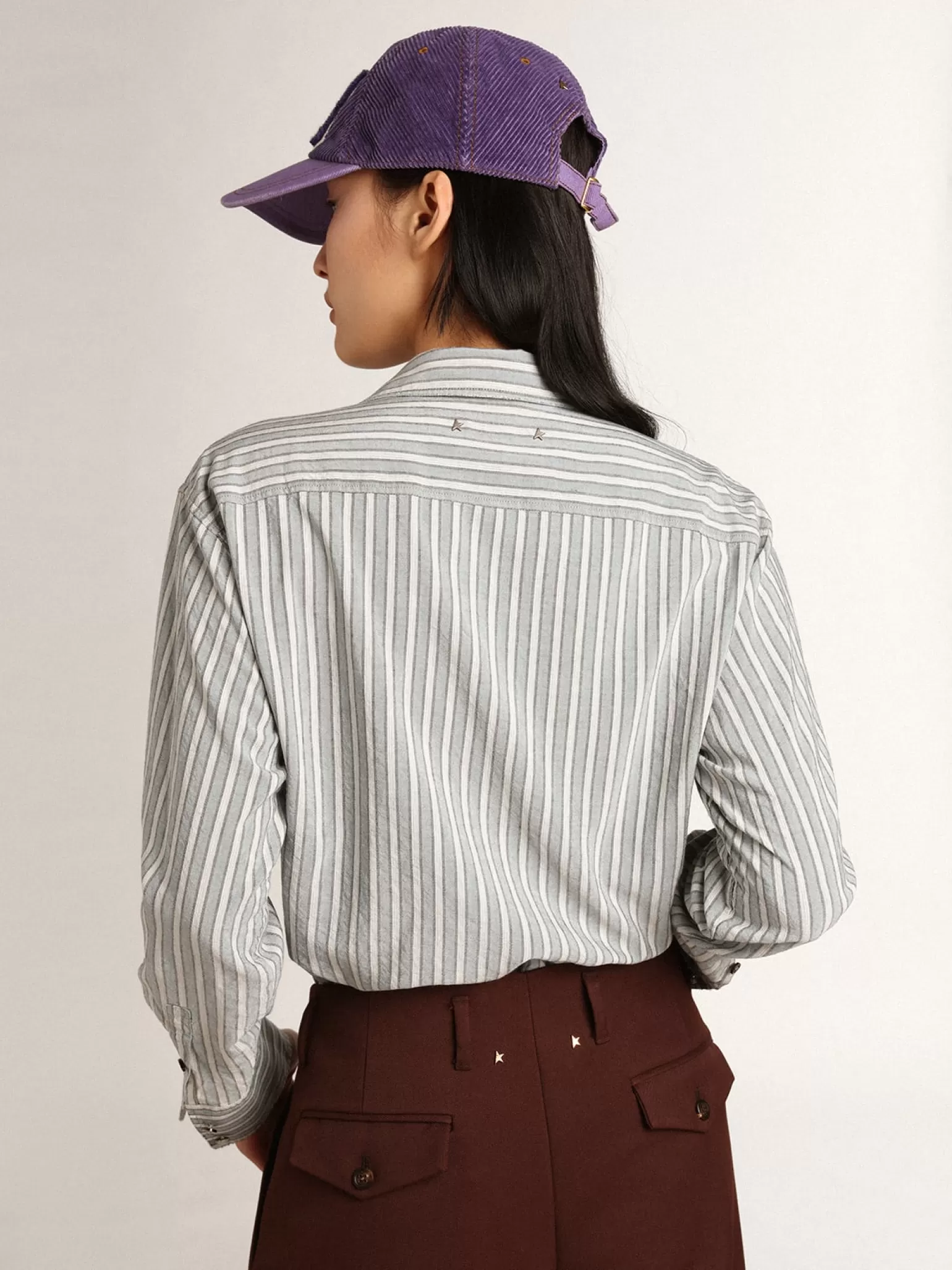 Best Sale Camisa boyfriend feminina com listras cor de água MULHER Camisas