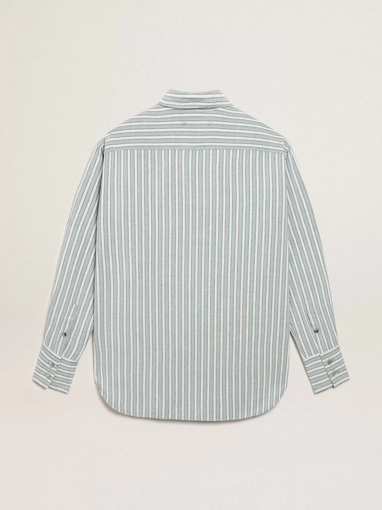 Best Sale Camisa boyfriend feminina com listras cor de água MULHER Camisas