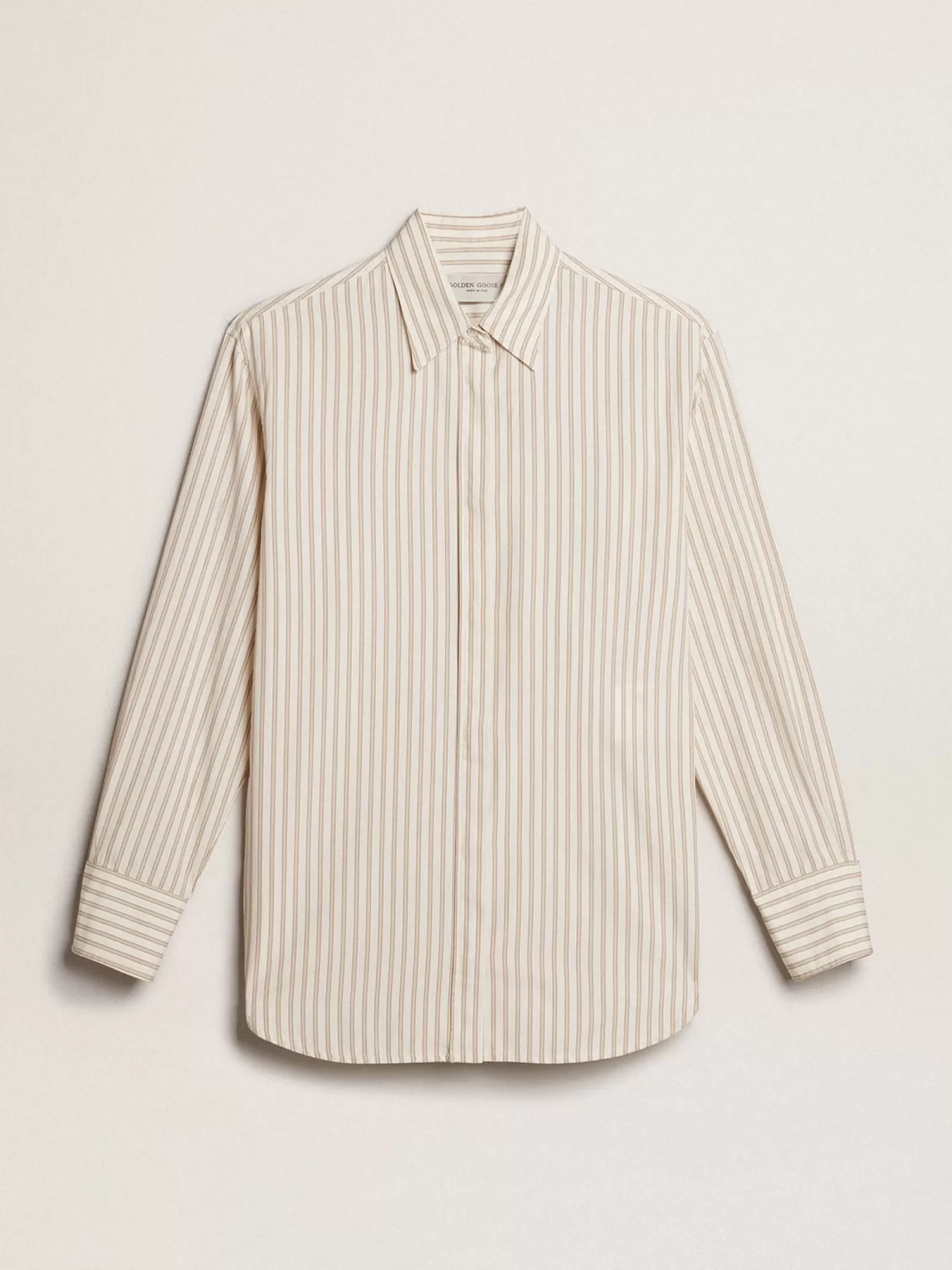 Sale Camisa branca feminina de algodão com estampa de listras bege MULHER Camisas