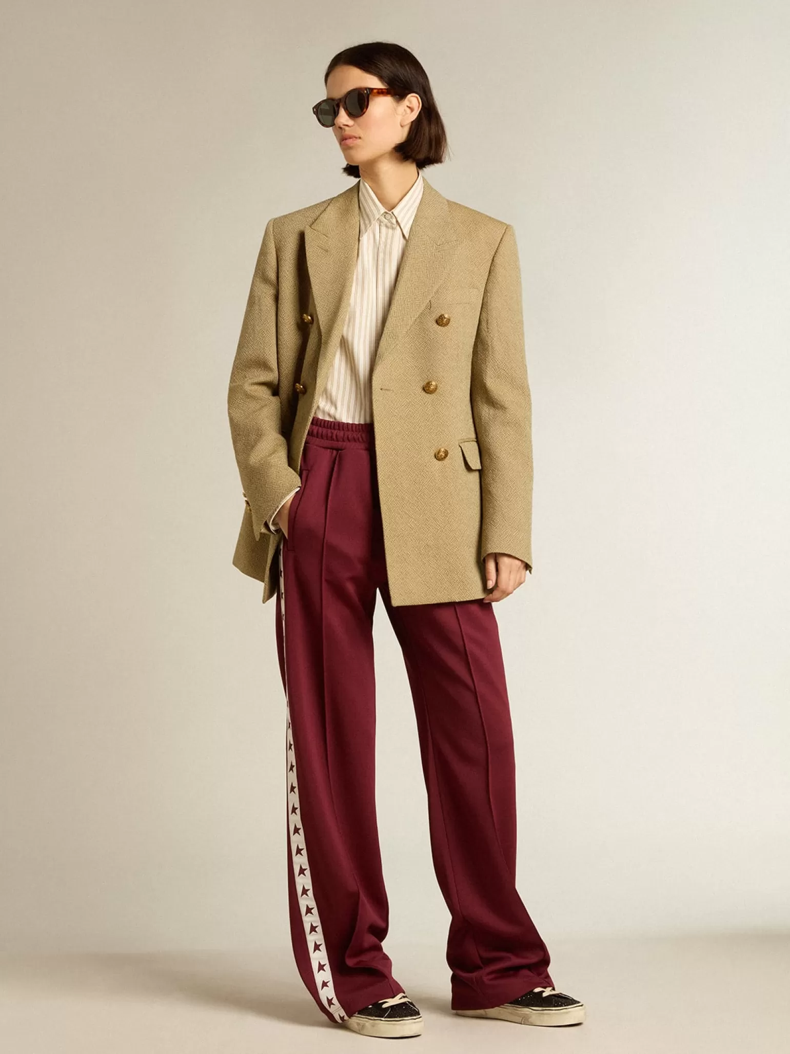 Sale Camisa branca feminina de algodão com estampa de listras bege MULHER Camisas