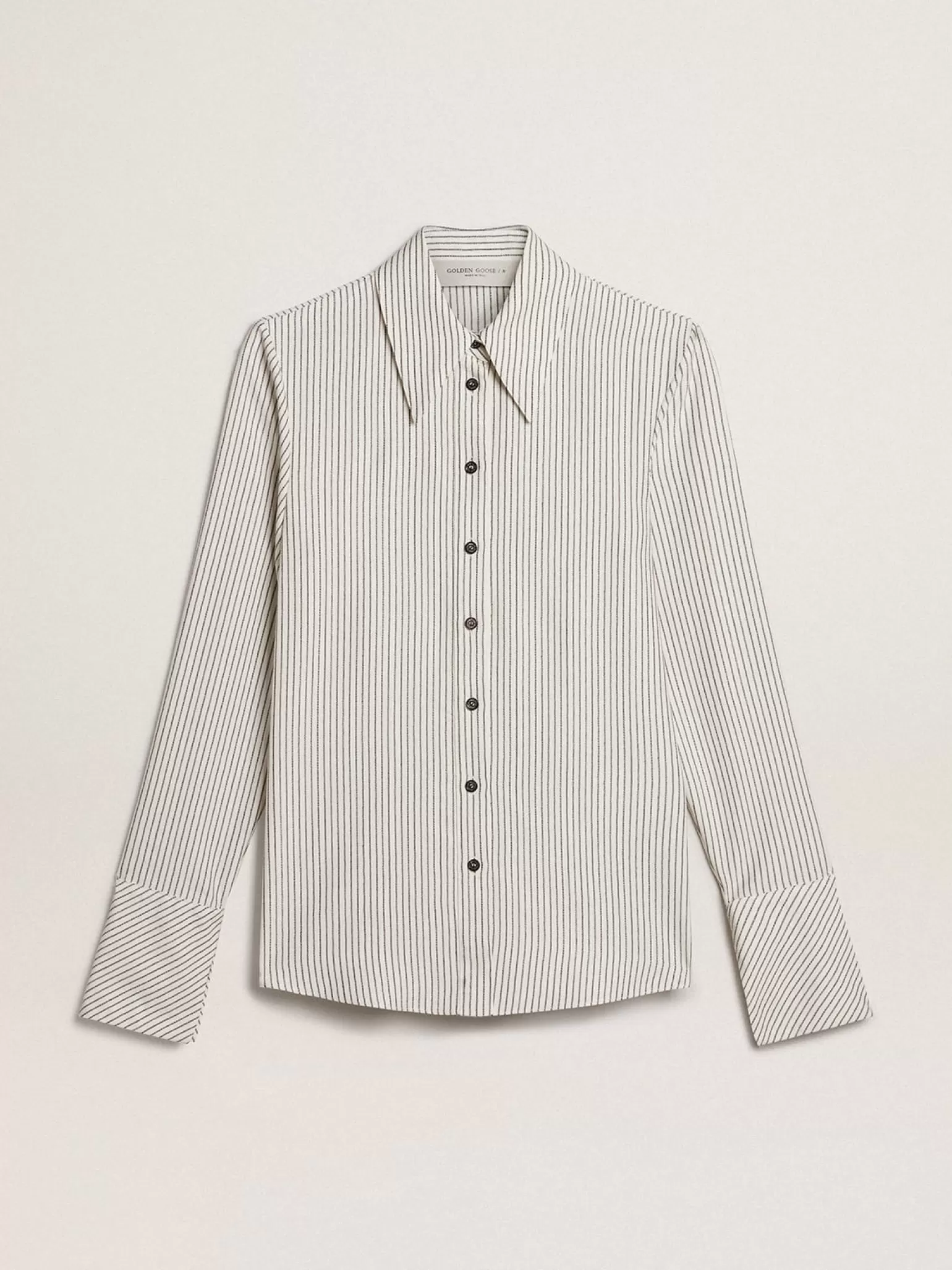 Hot Camisa branca feminina de viscose com estampa de listras finas pretas MULHER Camisas