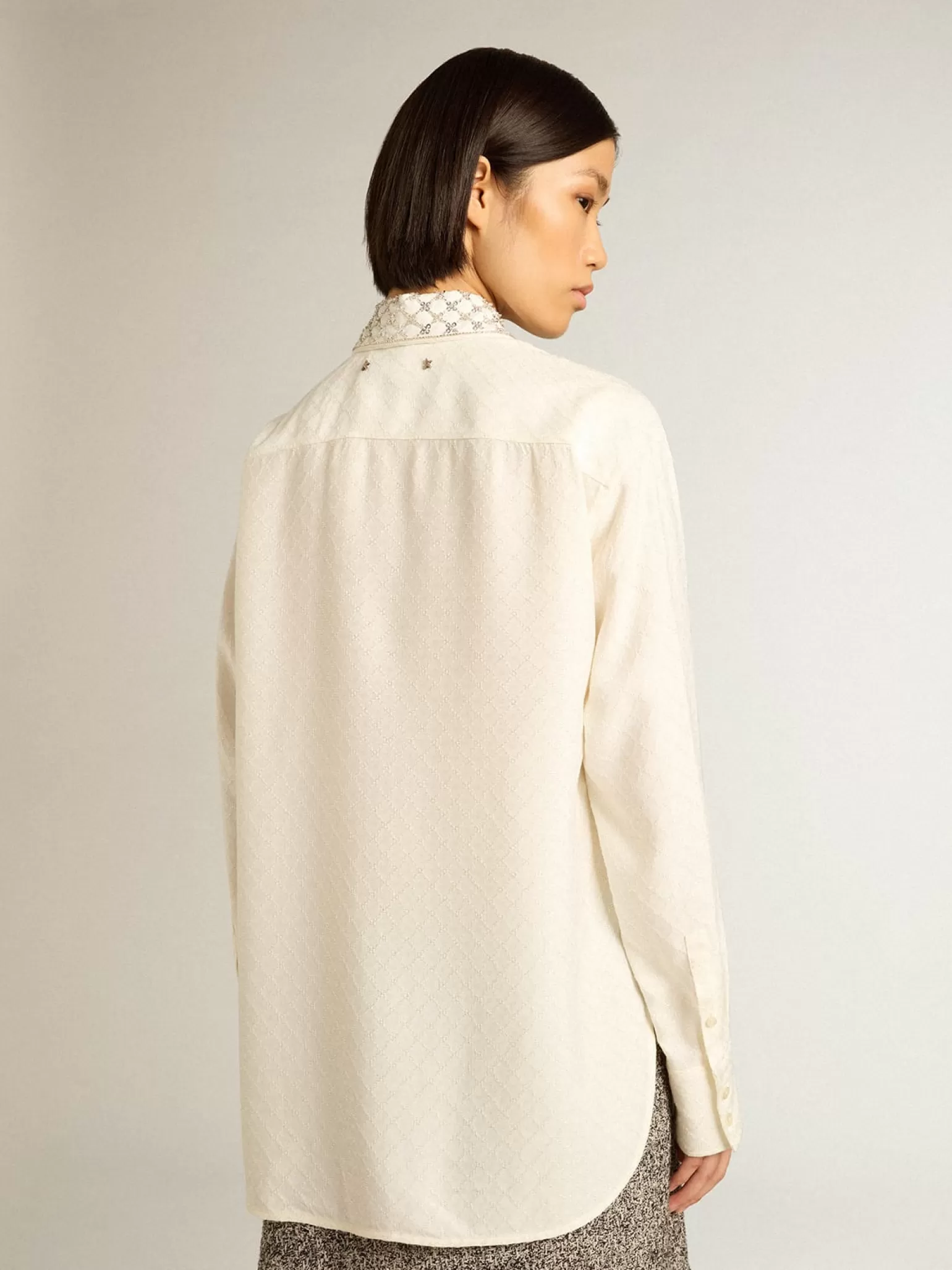 Cheap Camisa cor branco antigo com padrão jacquard e bordados MULHER Camisas