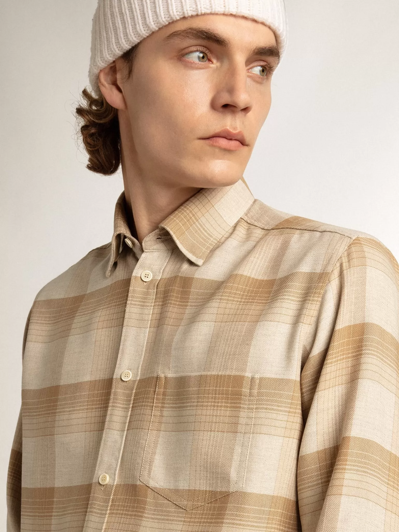 Clearance Camisa de modelagem slim cor de pimenta e areia escura Camisas