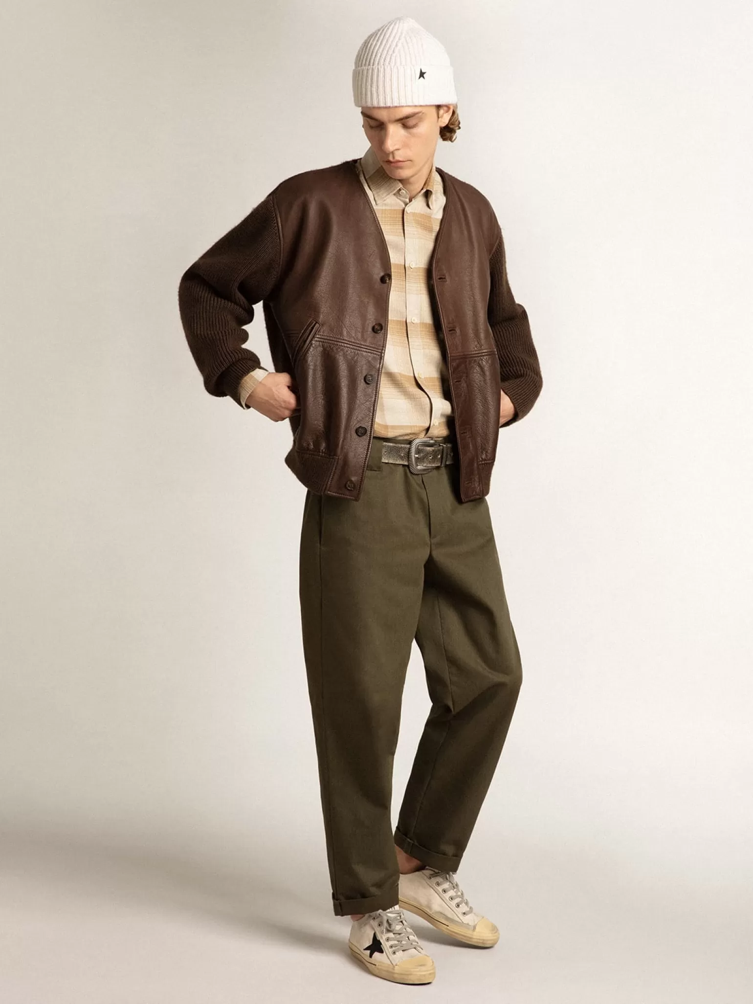 Clearance Camisa de modelagem slim cor de pimenta e areia escura Camisas