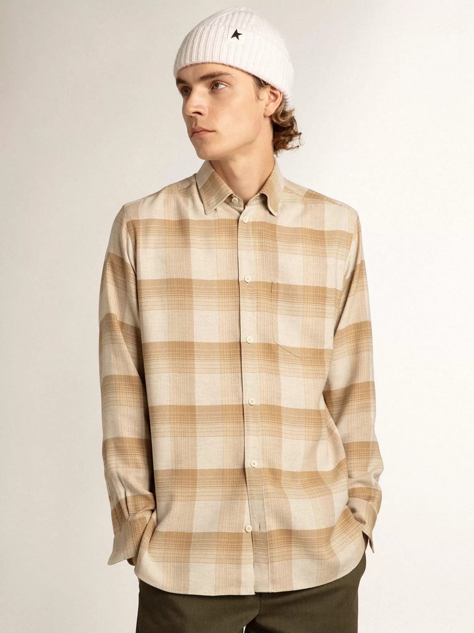 Clearance Camisa de modelagem slim cor de pimenta e areia escura Camisas