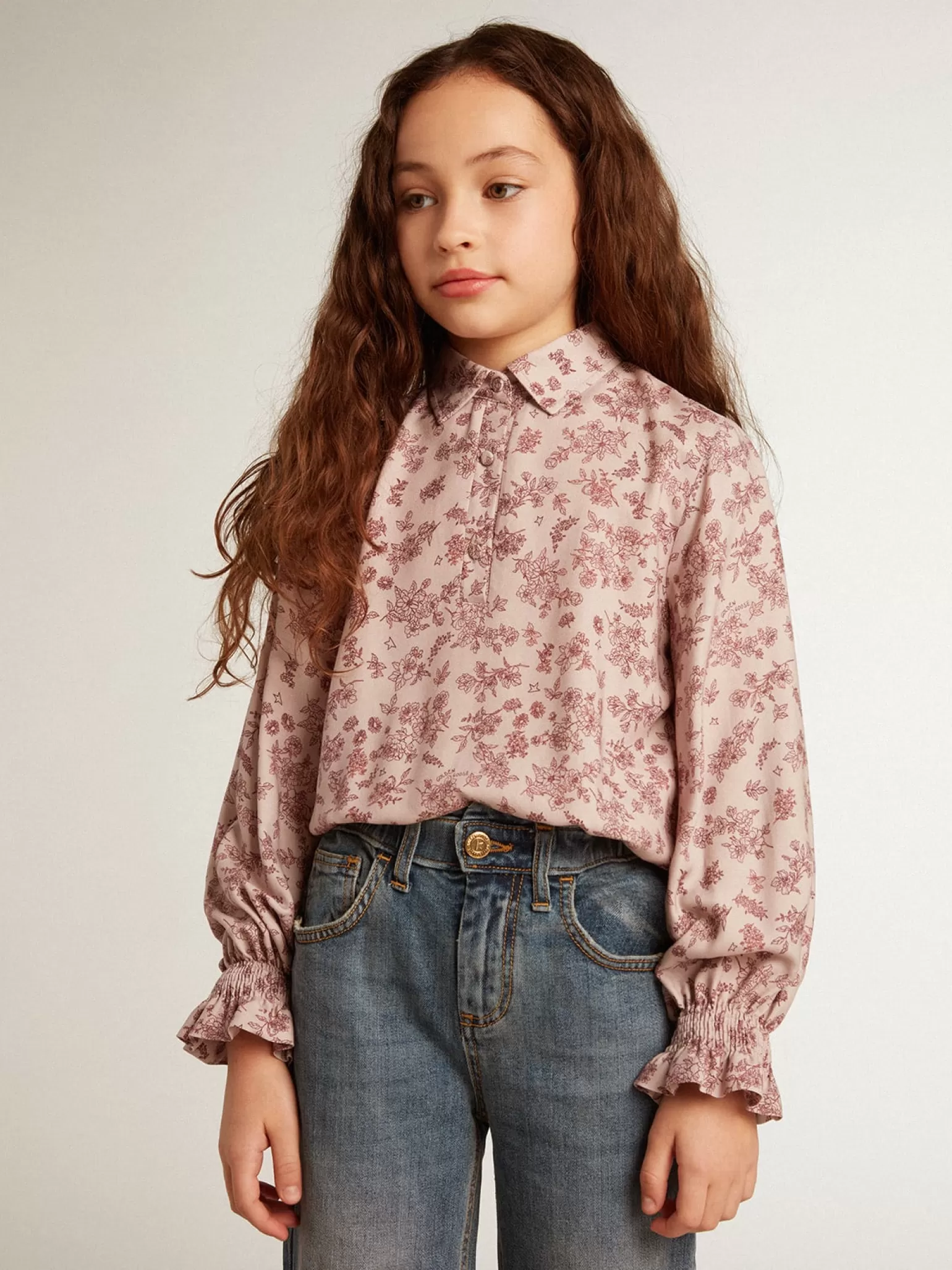 Discount Camisa polo de viscose rosa pálido com estampa floral Roupas de cima (4-12 years)