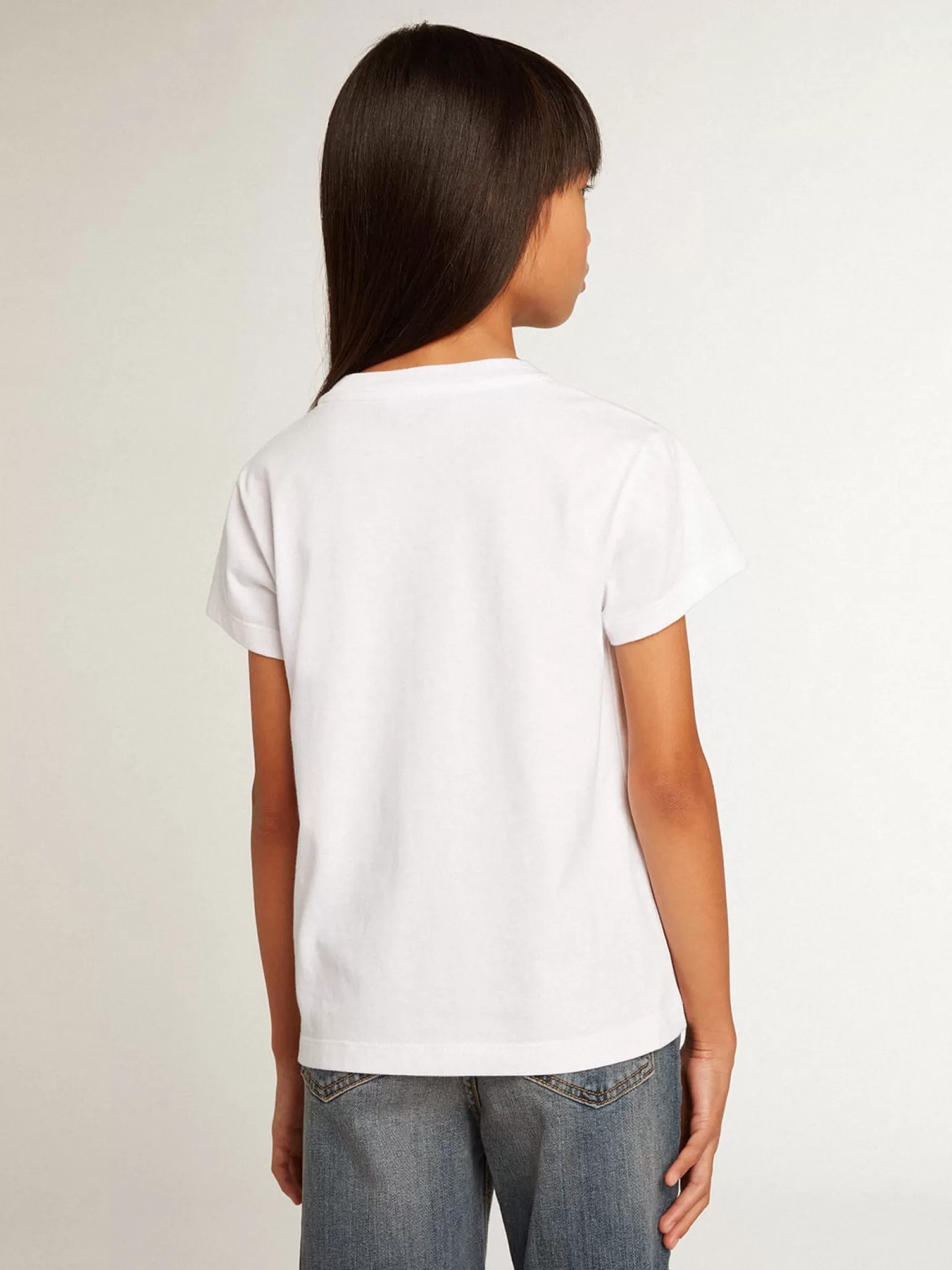 Best Camiseta branca com a palavra Golden em cristais no centro Roupas de cima (4-12 years)