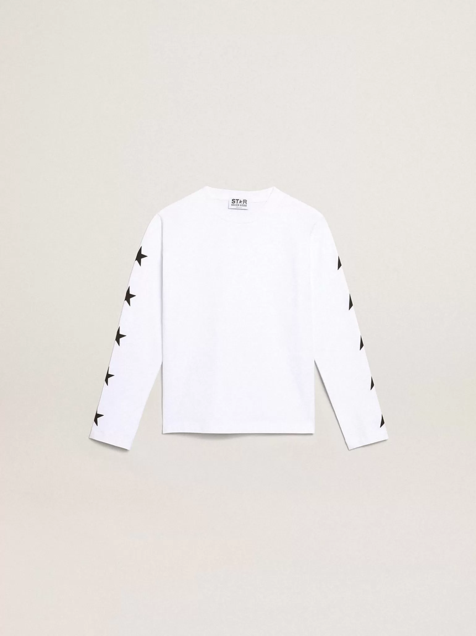 Best Sale Camiseta branca de manga comprida com estrelas pretas em contraste Roupas de cima (4-12 years) | Roupas de cima (4-12 years)