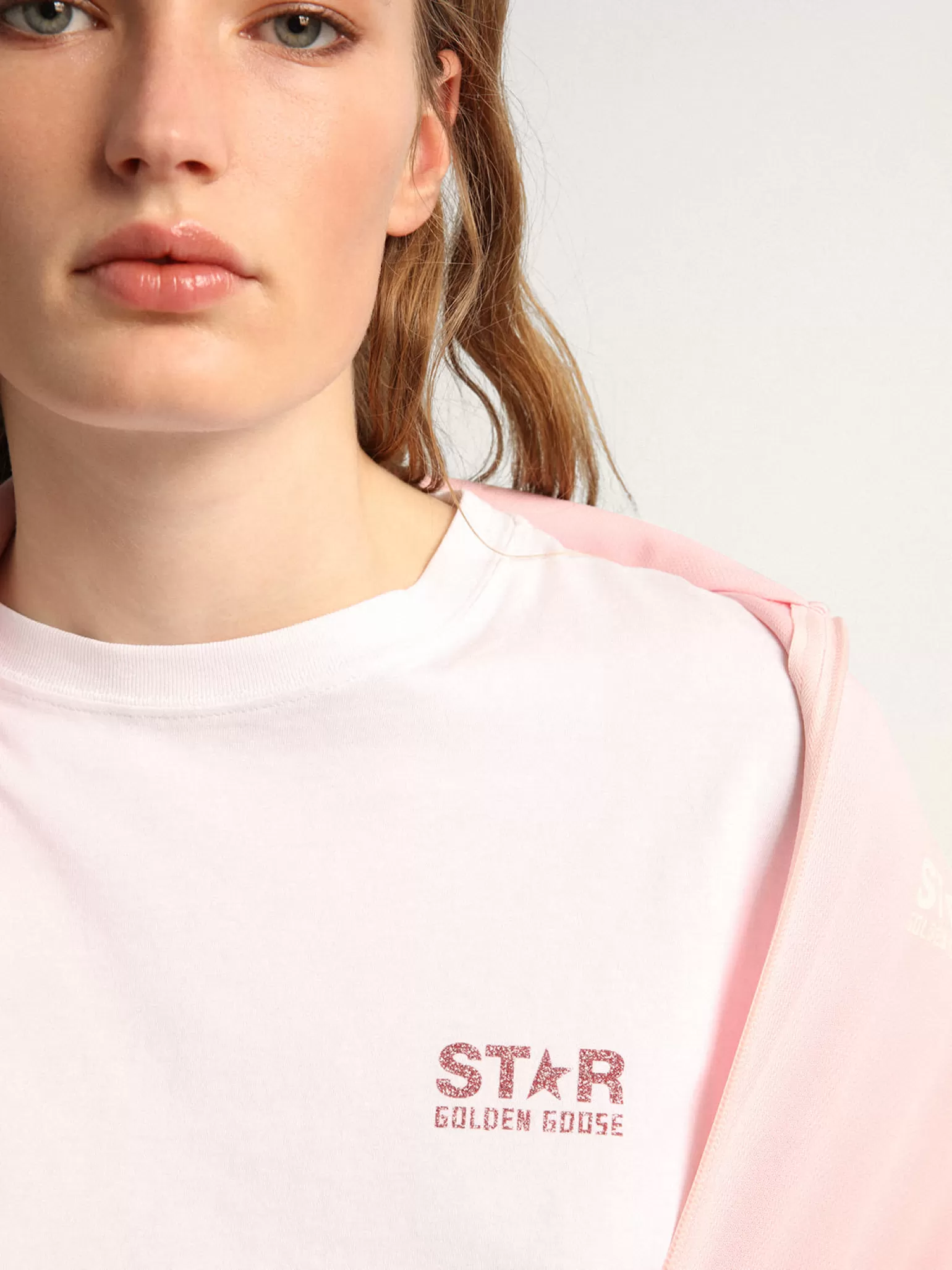 Cheap Camiseta feminina branca com logo e estrela de glitter rosa MULHER Camisetas