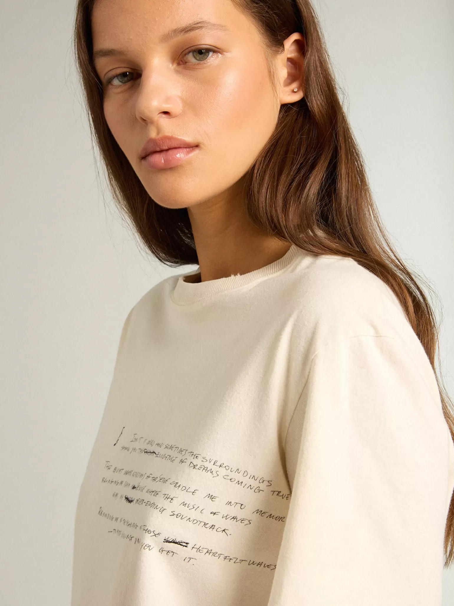 Discount Camiseta feminina de algodão branco usado com escrita bordada MULHER Camisetas