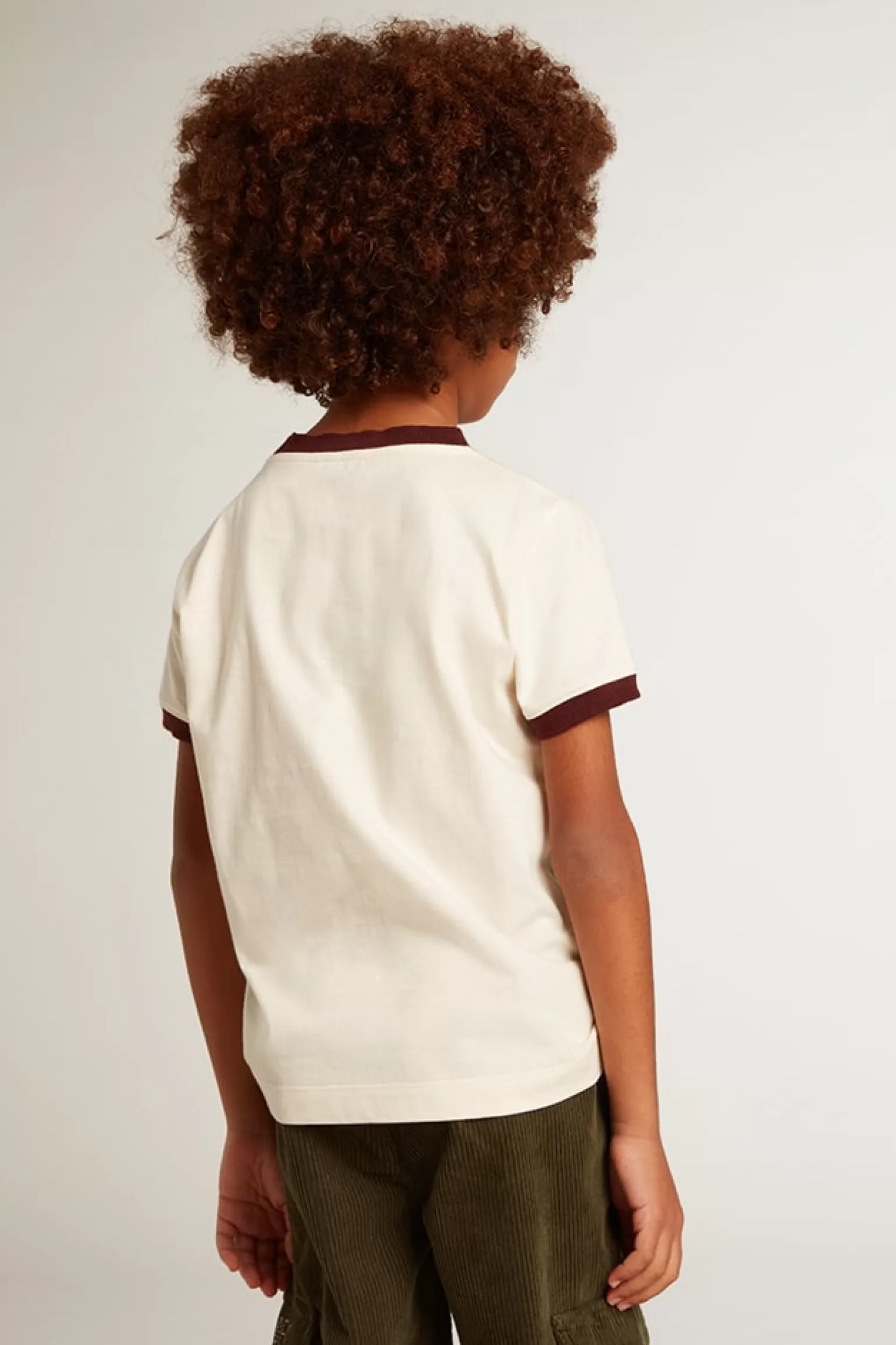 Fashion Camiseta infantil masculina de algodão branco com estampa desbotada no centro Roupas de cima (4-12 years)