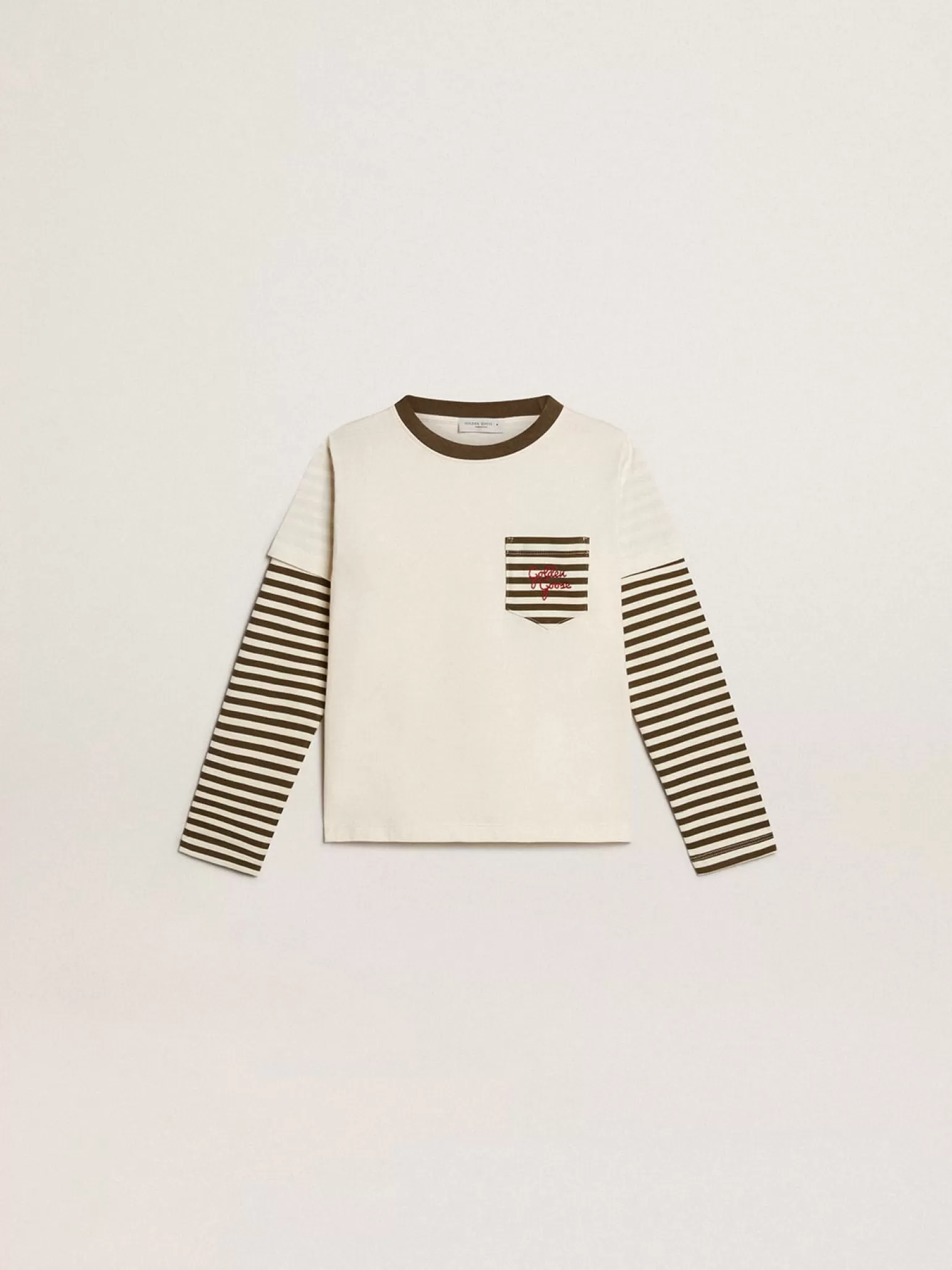 Cheap Camiseta infantil masculina de manga dupla de algodão listrado Roupas de cima (4-12 years)