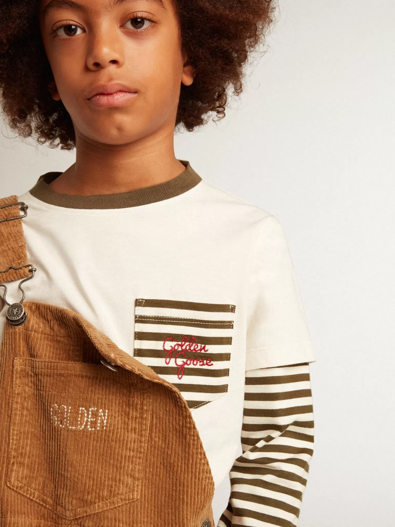 Cheap Camiseta infantil masculina de manga dupla de algodão listrado Roupas de cima (4-12 years)