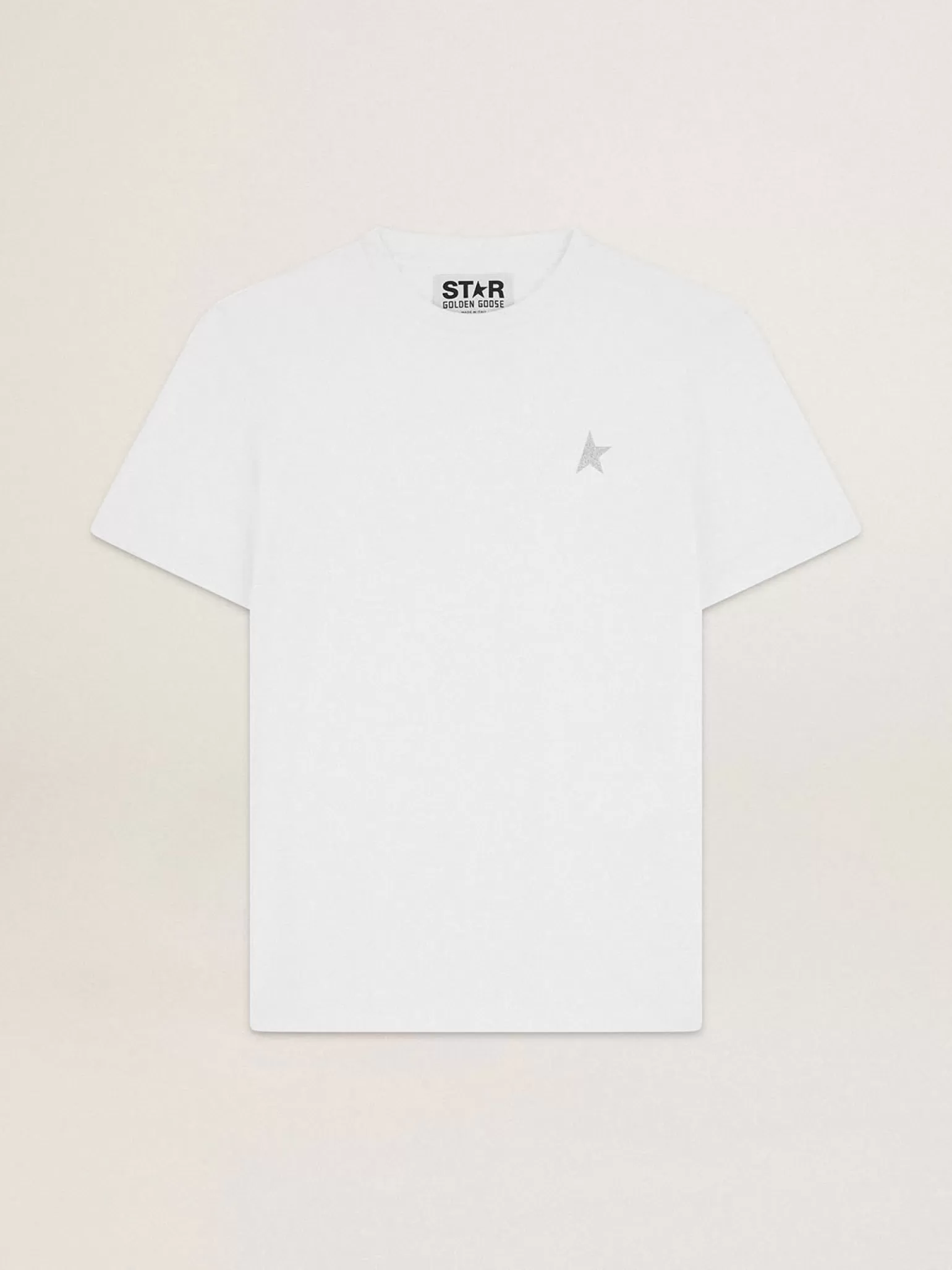 Best Camiseta masculina branca com estrela de glitter prateado na frente Beachwear | Camisetas