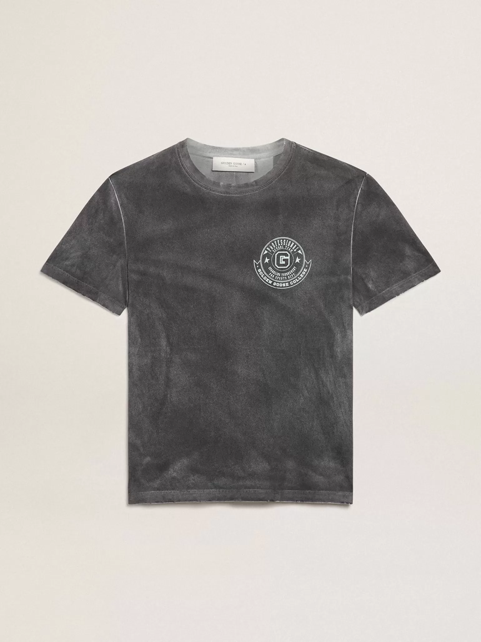 Discount Camiseta masculina cinza com efeito envelhecido com estampa na frente Camisetas