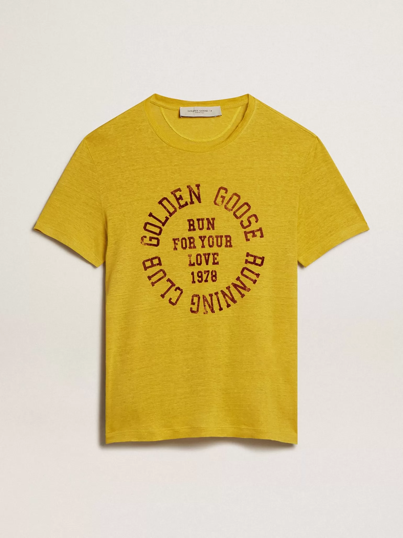 New Camiseta masculina de linho amarelo milho Camisetas