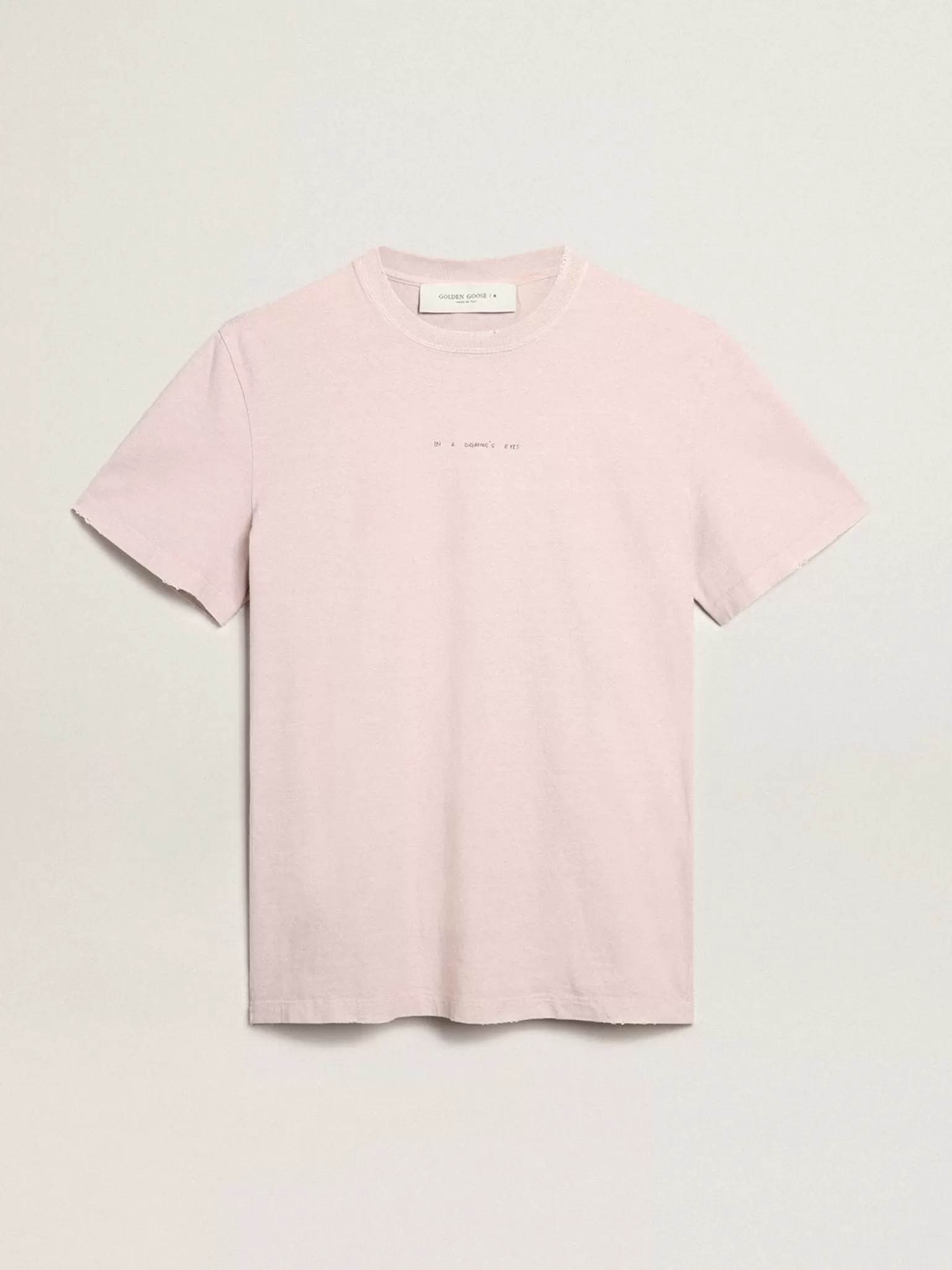 Discount Camiseta masculina rosa pálido com escrita no centro Camisetas