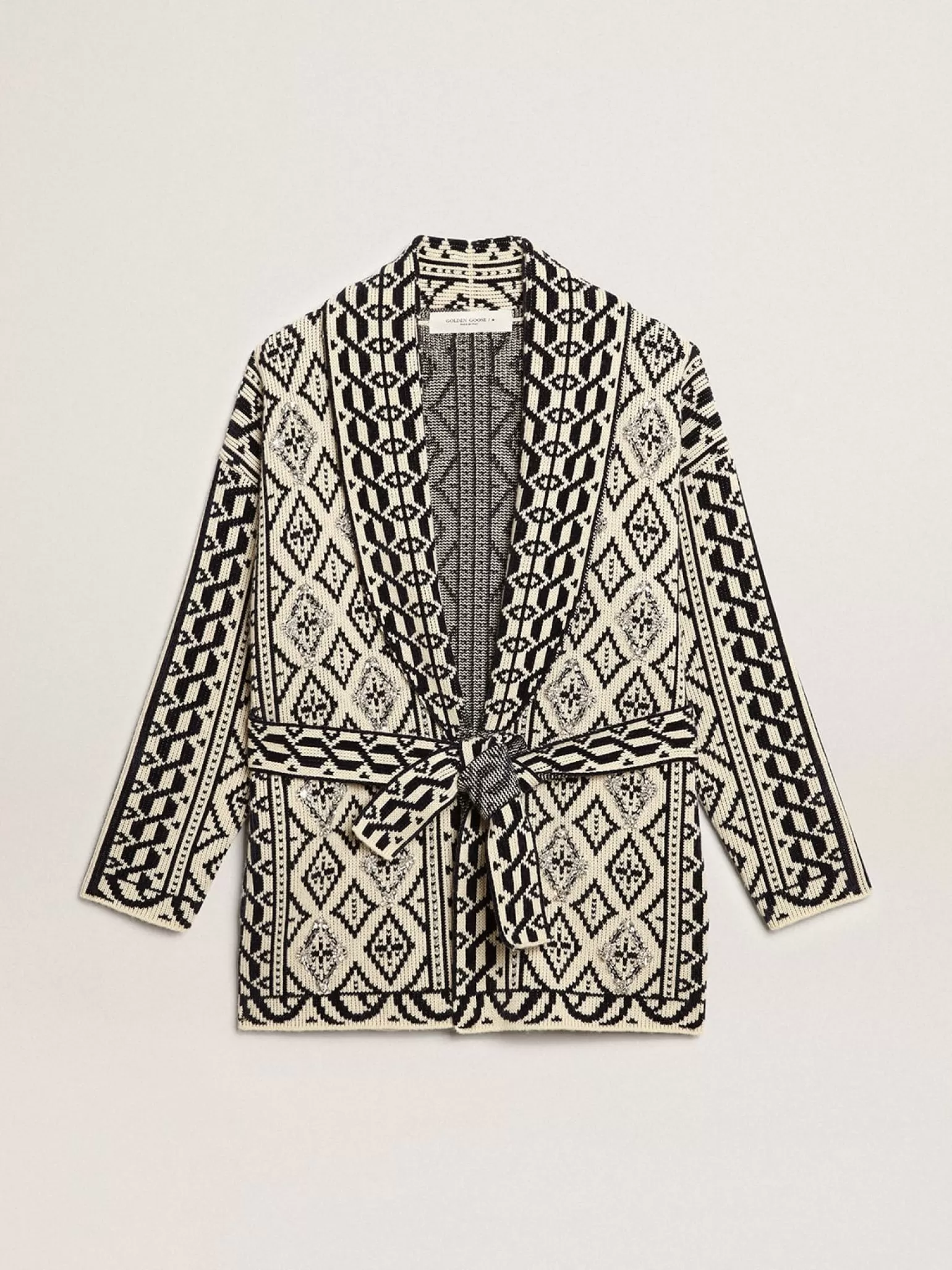 Best Sale Cardigã cor de papiro de lã com motivo jacquard e cristais MULHER Malhas