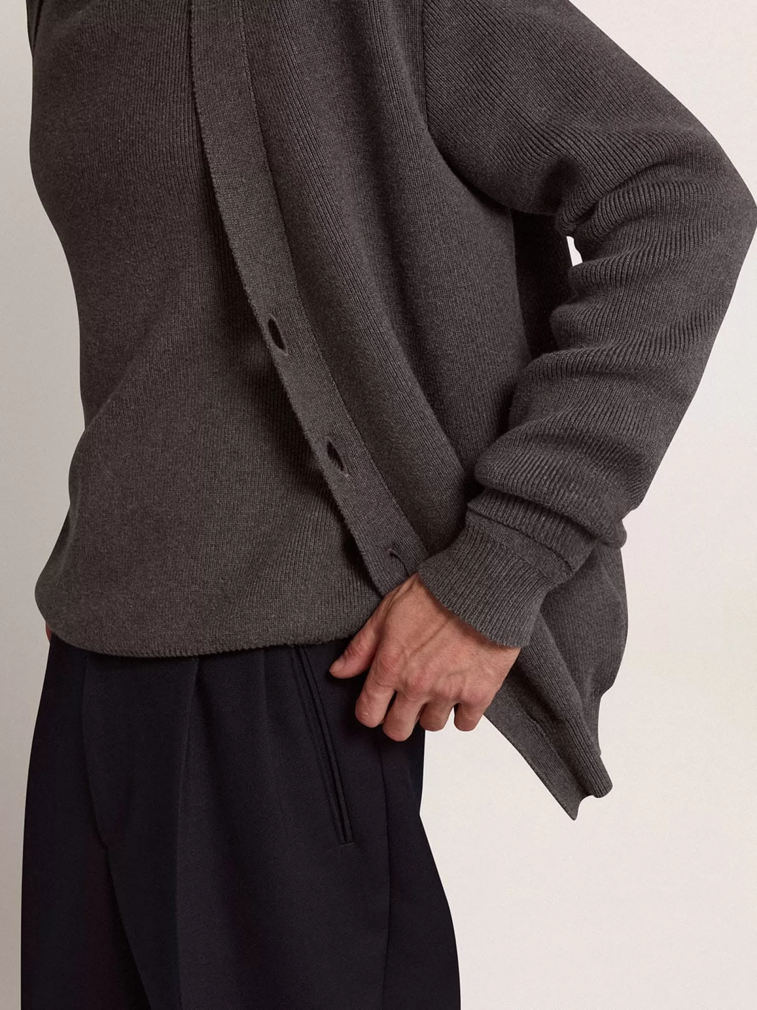 Flash Sale Cardigã masculino de algodão cinza mescla com logo nas costas Malhas