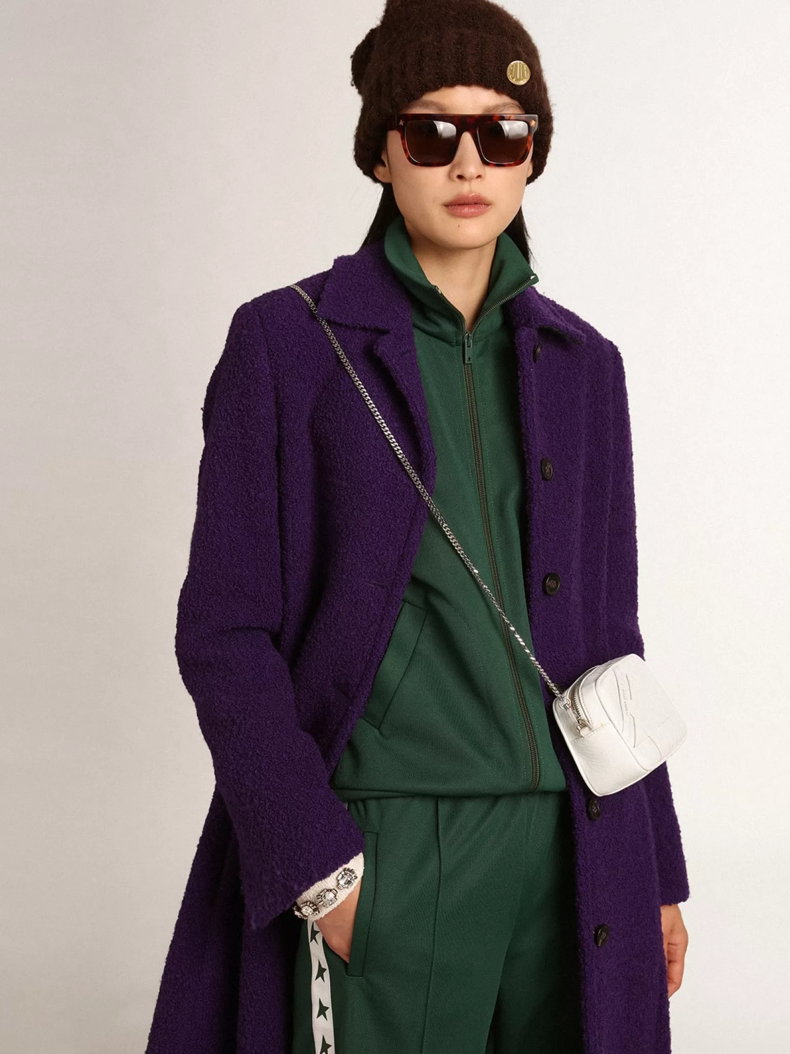 Clearance Casaco feminino de lã roxo índigo e forro com estampa MULHER Casacos e blusões