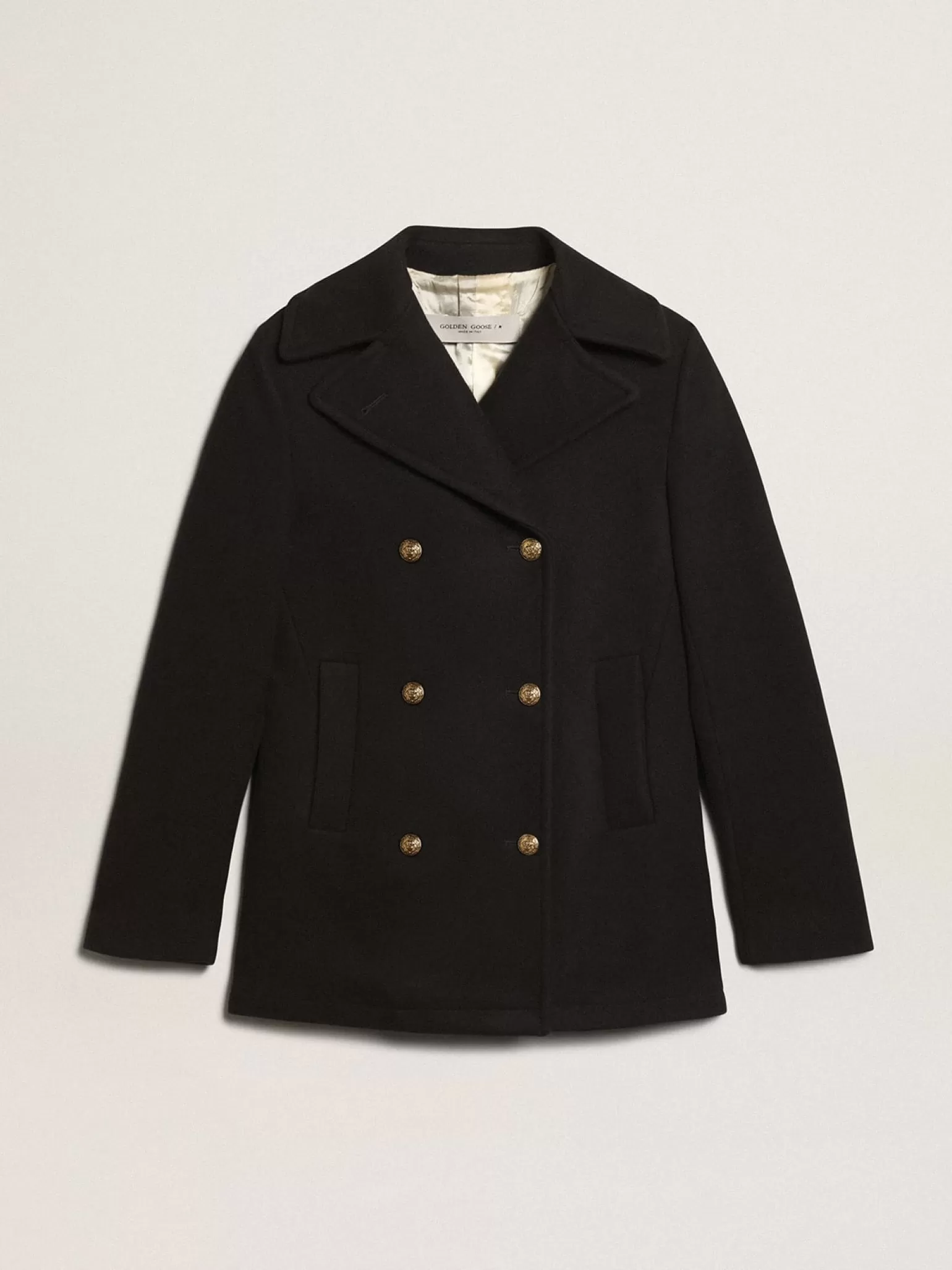 New Casaco peacoat feminino azul-escuro com botões heráldicos dourados MULHER Casacos e blusões