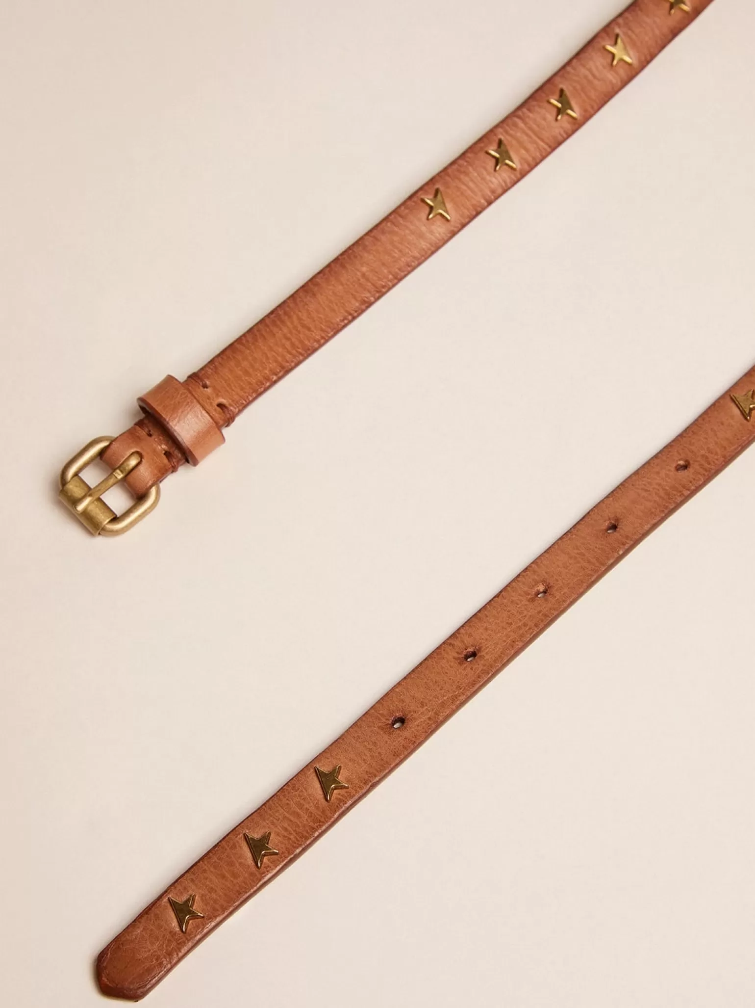 New Cinto Molly de couro marrom com tachas em forma de estrela MULHER Cintos