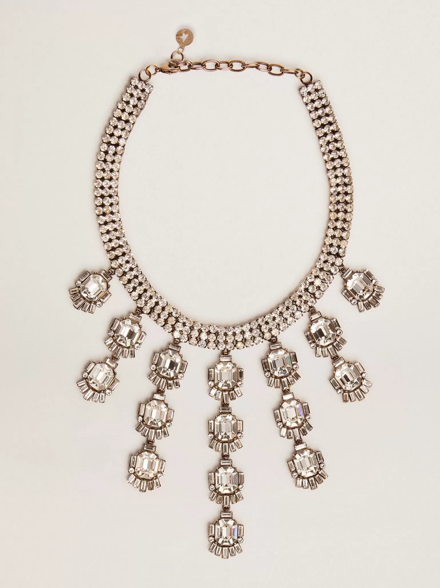 Fashion Colar feminino na cor ouro velho com cristais pendentes MULHER Joias