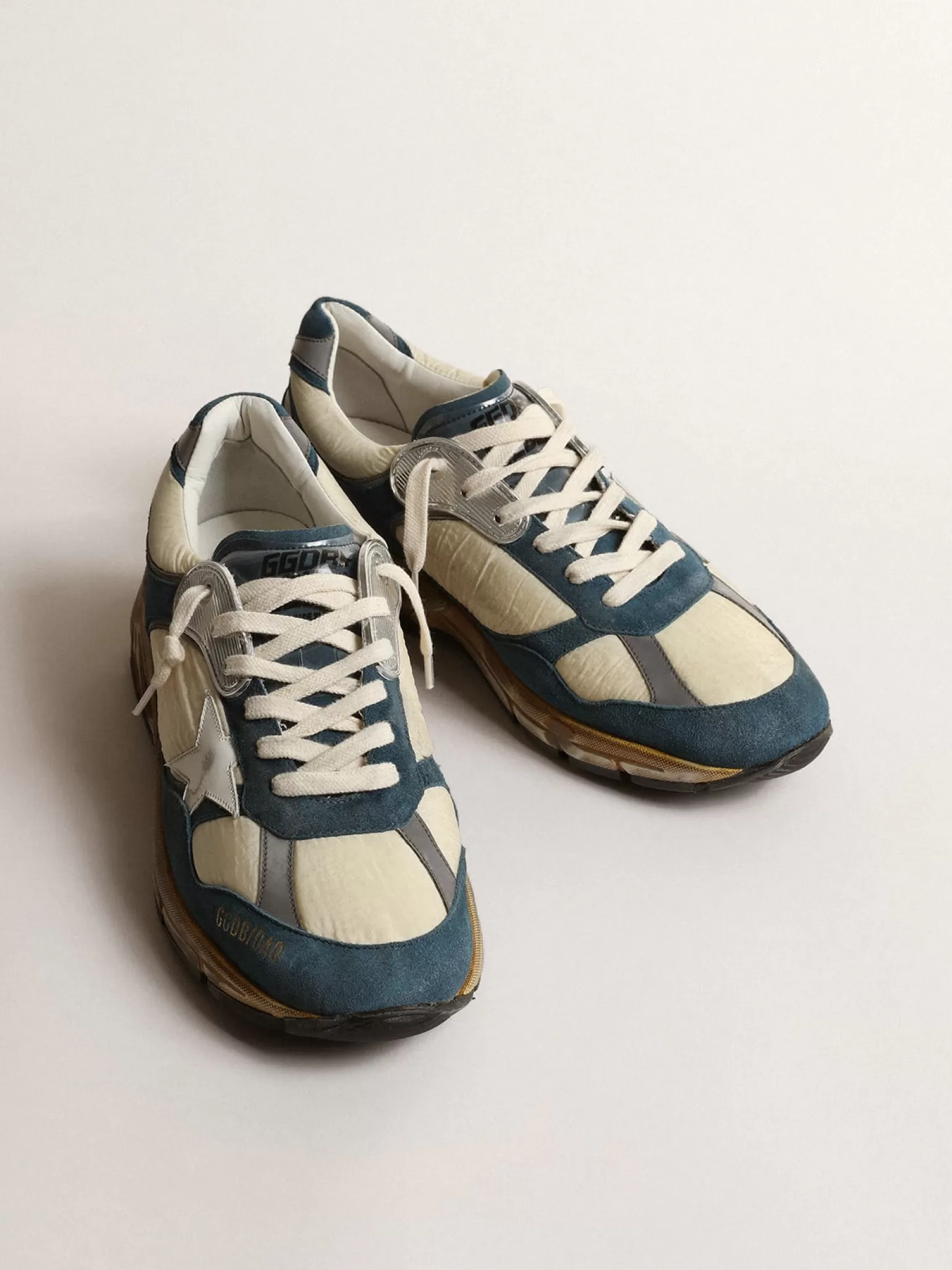 Best Sale Dad-Star Masculino de suede azul petróleo, estrela de couro branco Dad-Star
