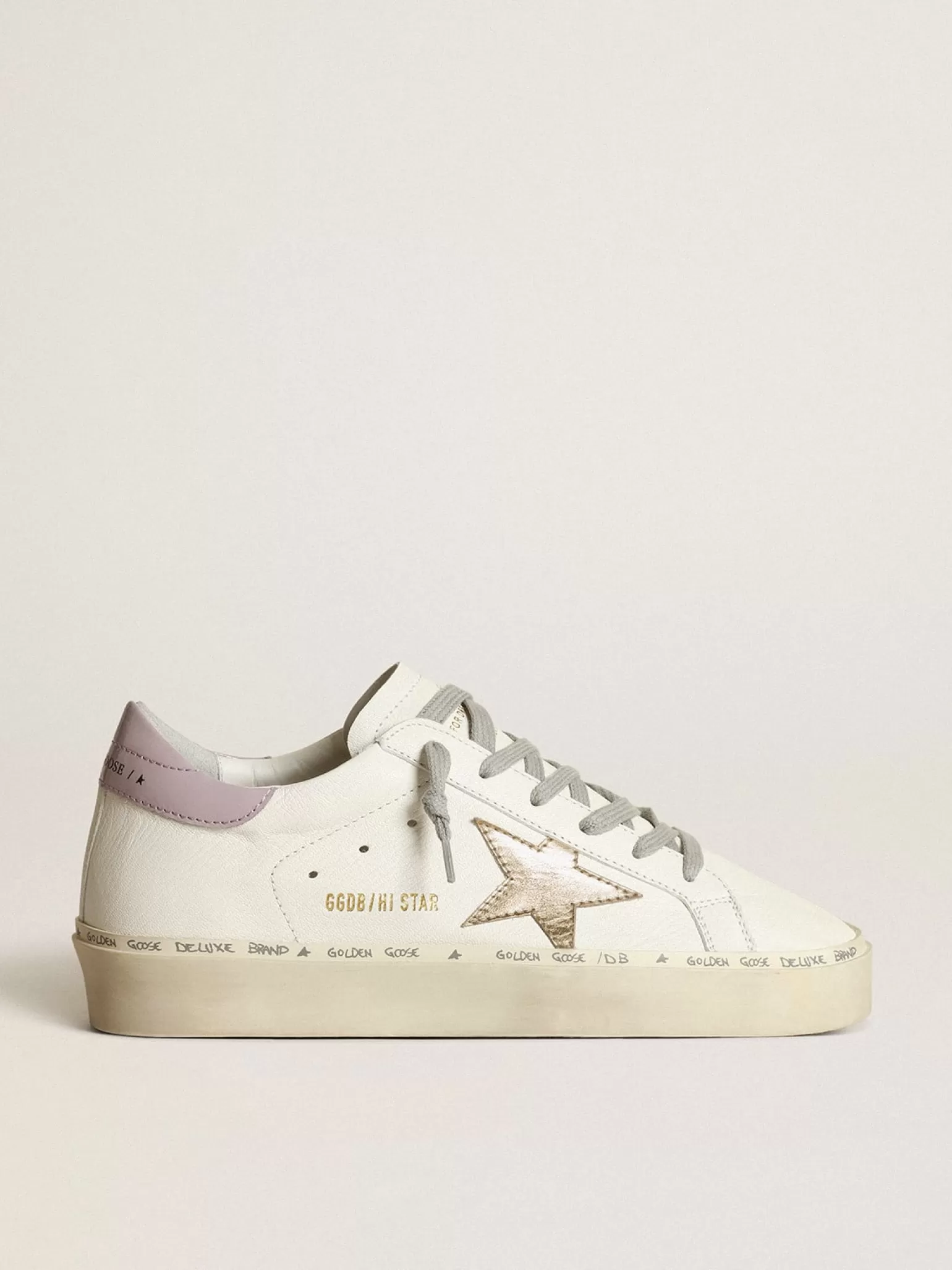 Hot Hi Star branco com estrela dourada e talão de naplak lilás MULHER Hi Star