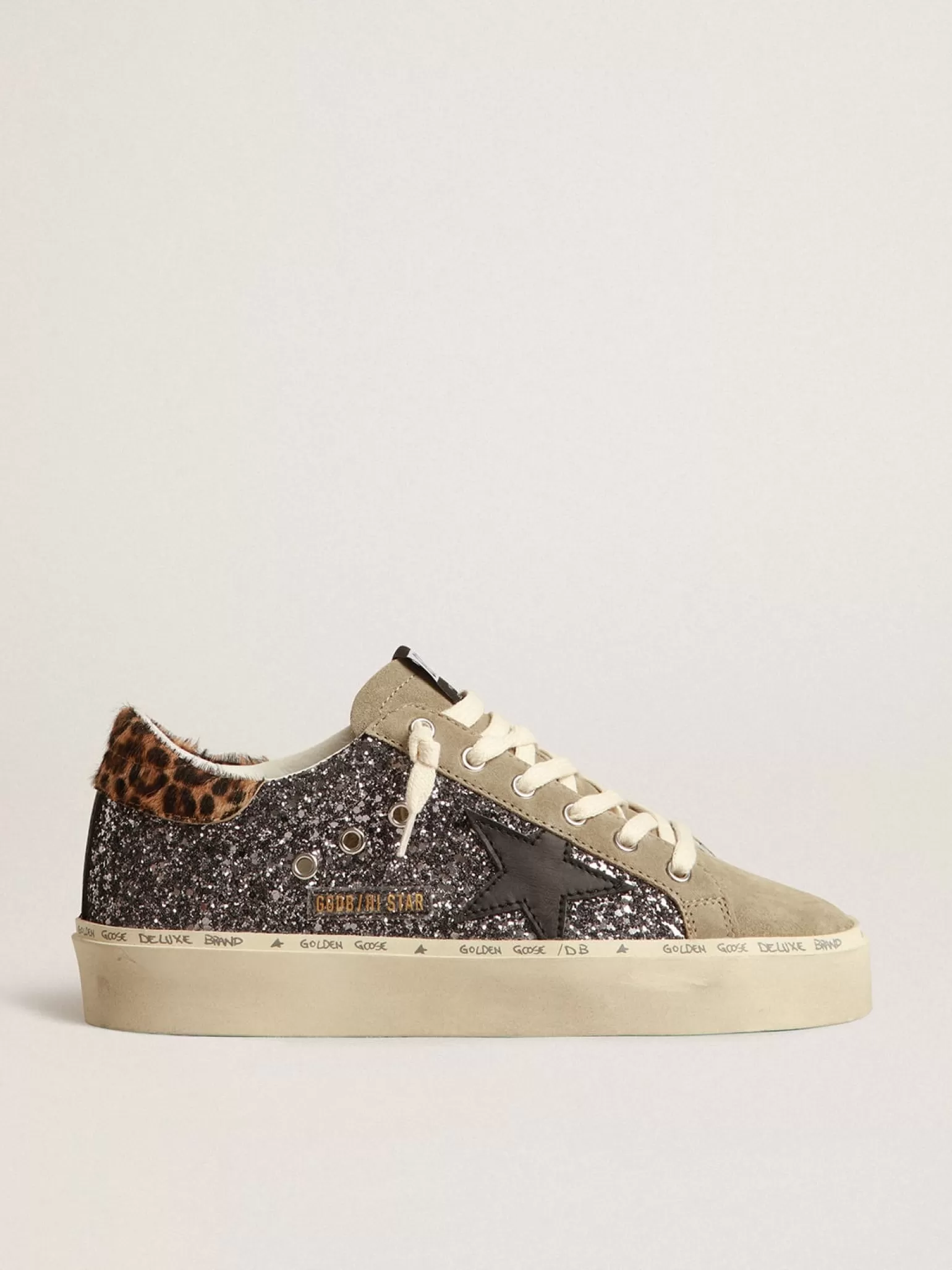 Fashion Hi Star de glitter cinza escuro com estrela de couro preto MULHER Hi Star