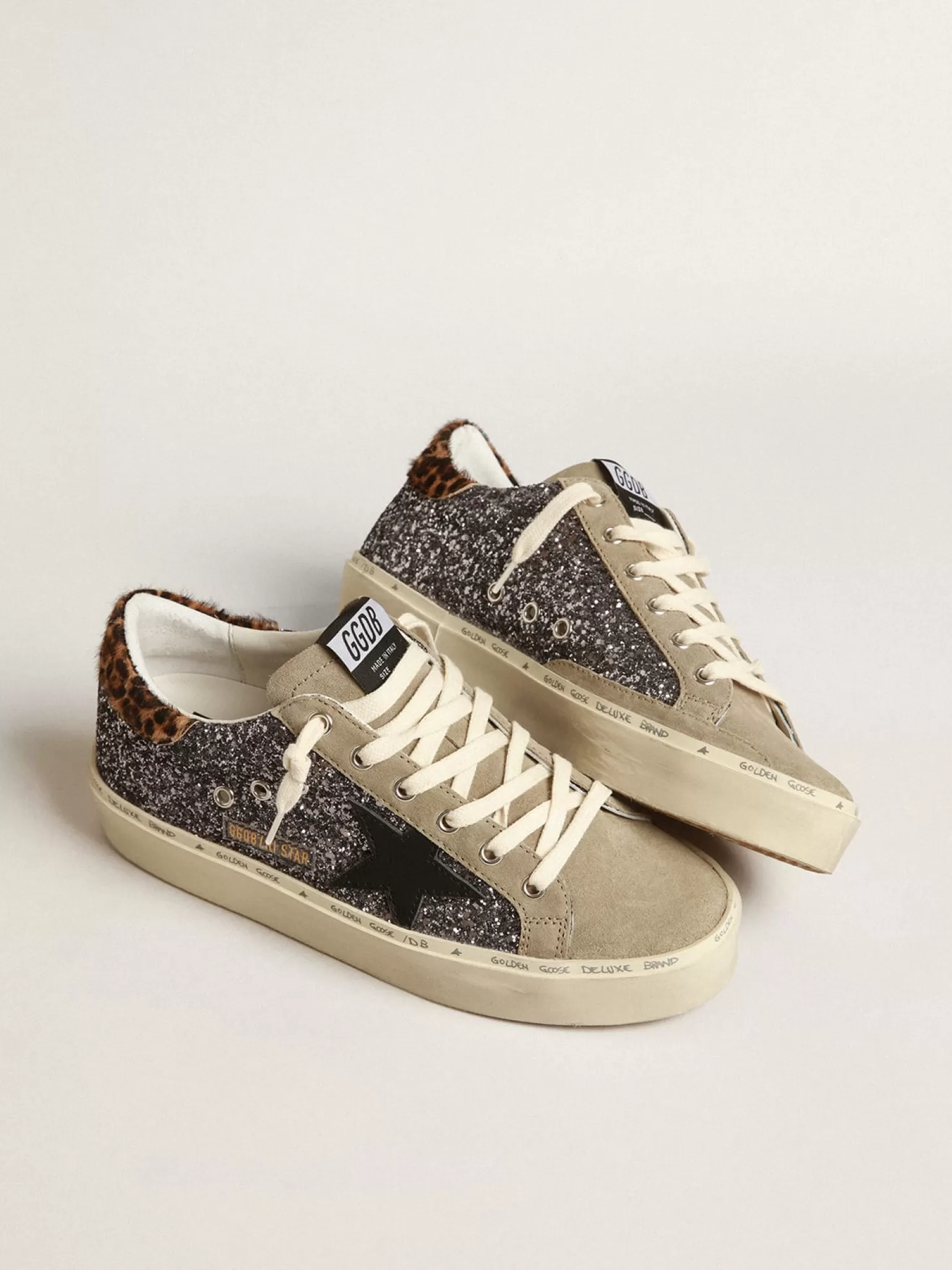 Fashion Hi Star de glitter cinza escuro com estrela de couro preto MULHER Hi Star