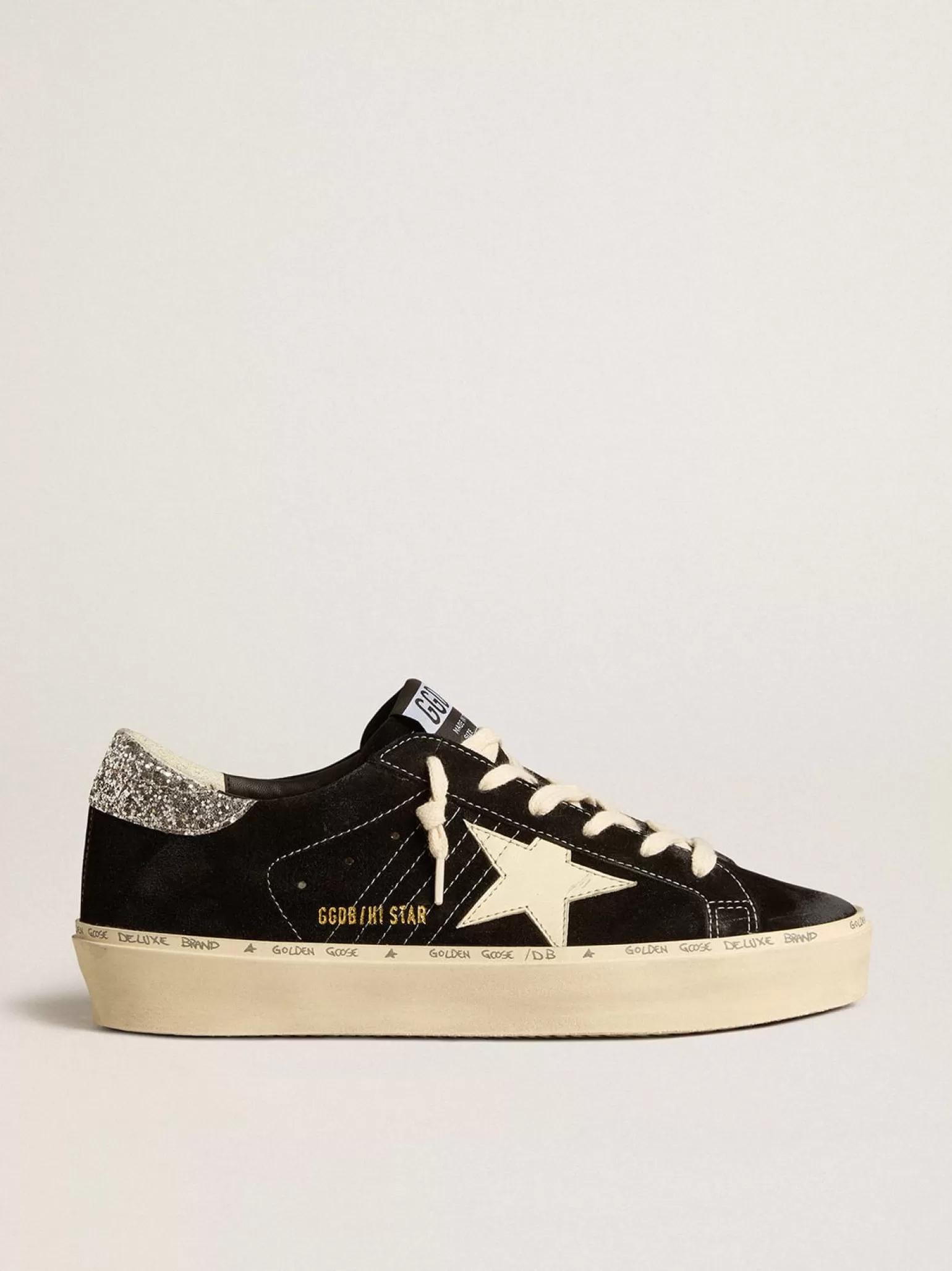 Flash Sale Hi Star Feminino de couro preto com talão de glitter prateado MULHER Hi Star