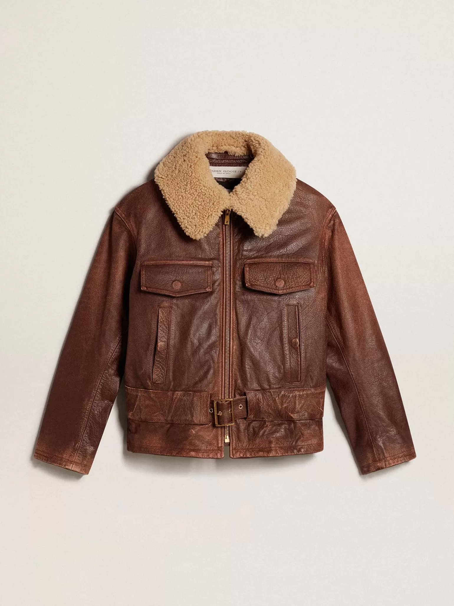 Cheap Jaqueta cor de madeira com gola de shearling removível MULHER Casacos e blusões