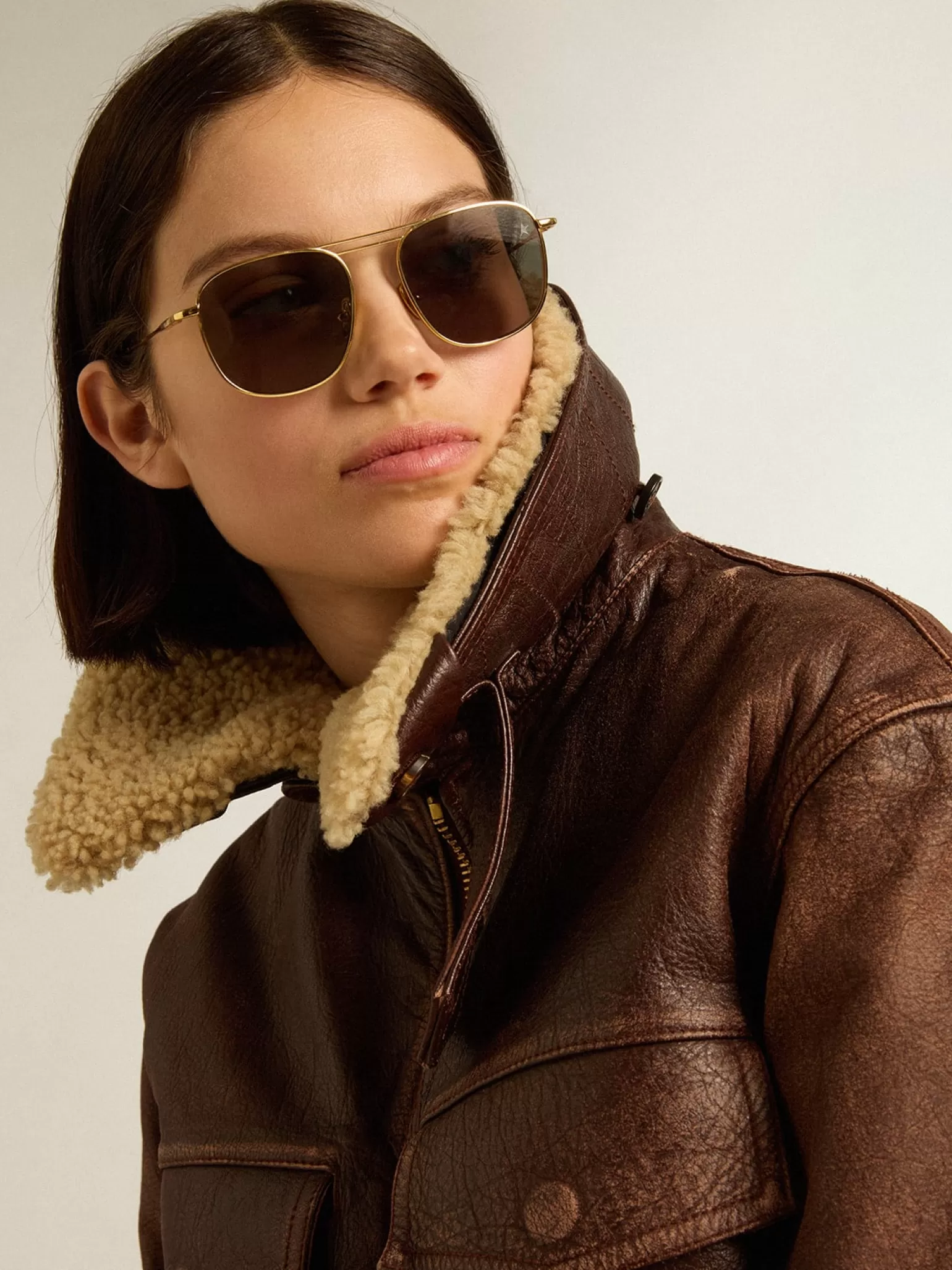 Cheap Jaqueta cor de madeira com gola de shearling removível MULHER Casacos e blusões