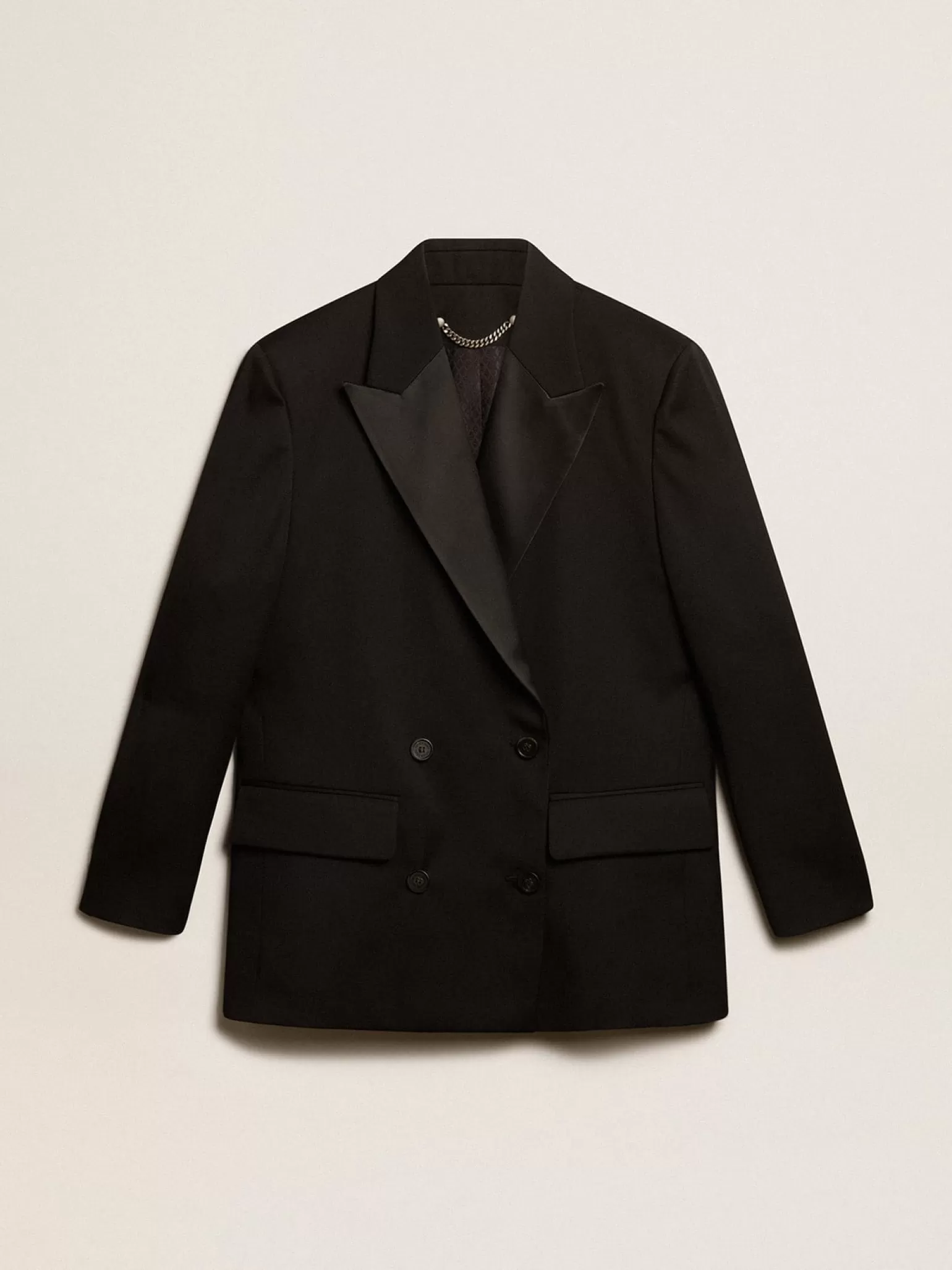 Shop Jaqueta smoking feminina em gabardine de lã preta MULHER Blazers