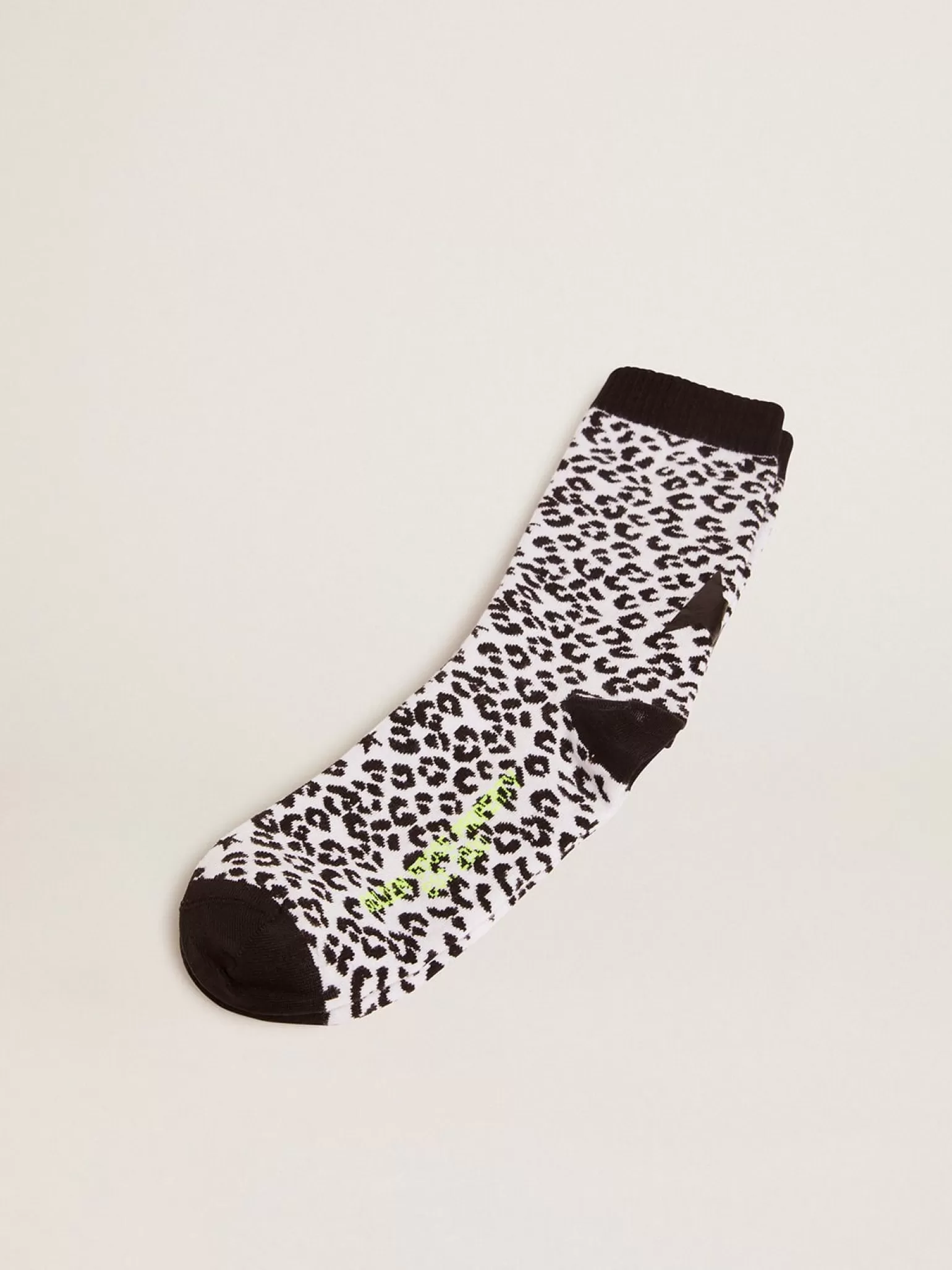 Fashion Meias branco e preto com estampa de leopardo e estrela preta na parte de trás MULHER Meias | Meias
