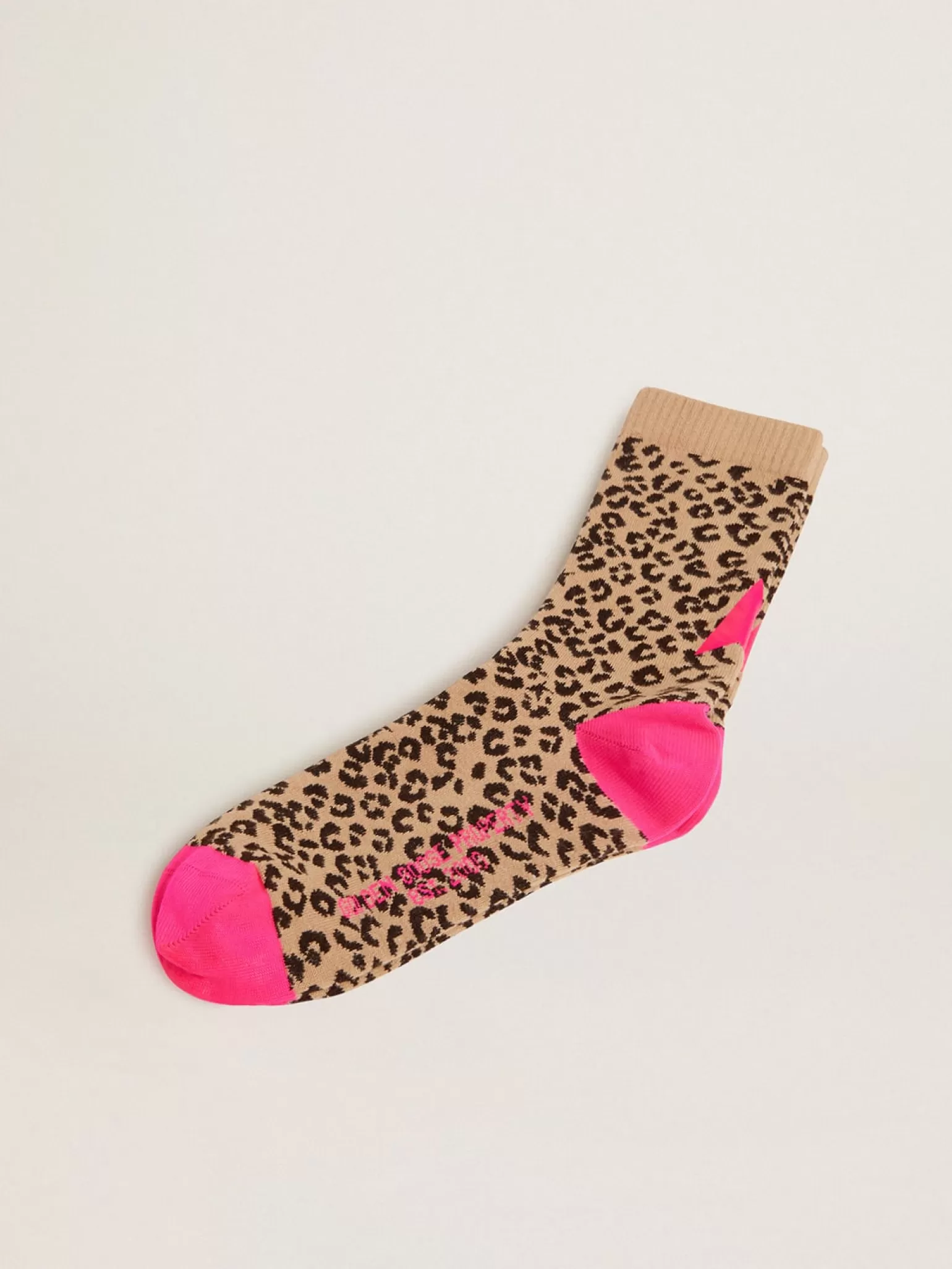 Hot Meias com estampa animal print e fundo areia com detalhes fúcsia MULHER Meias | Meias