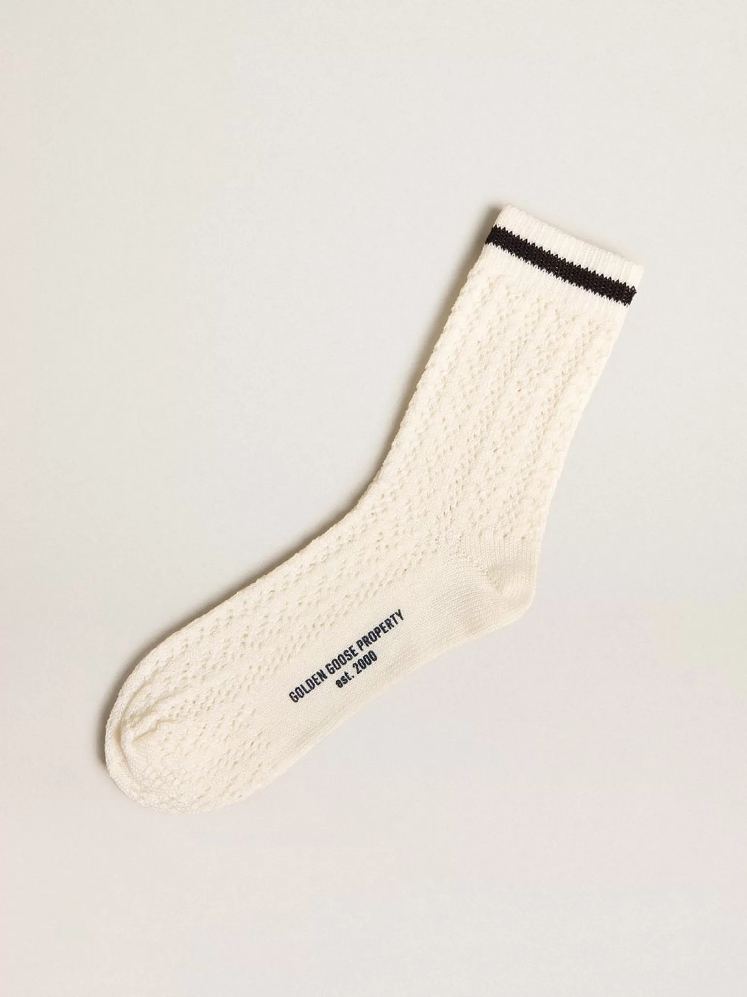 Online Meias compridas branco vintage caneladas com listra preta MULHER Meias | Meias