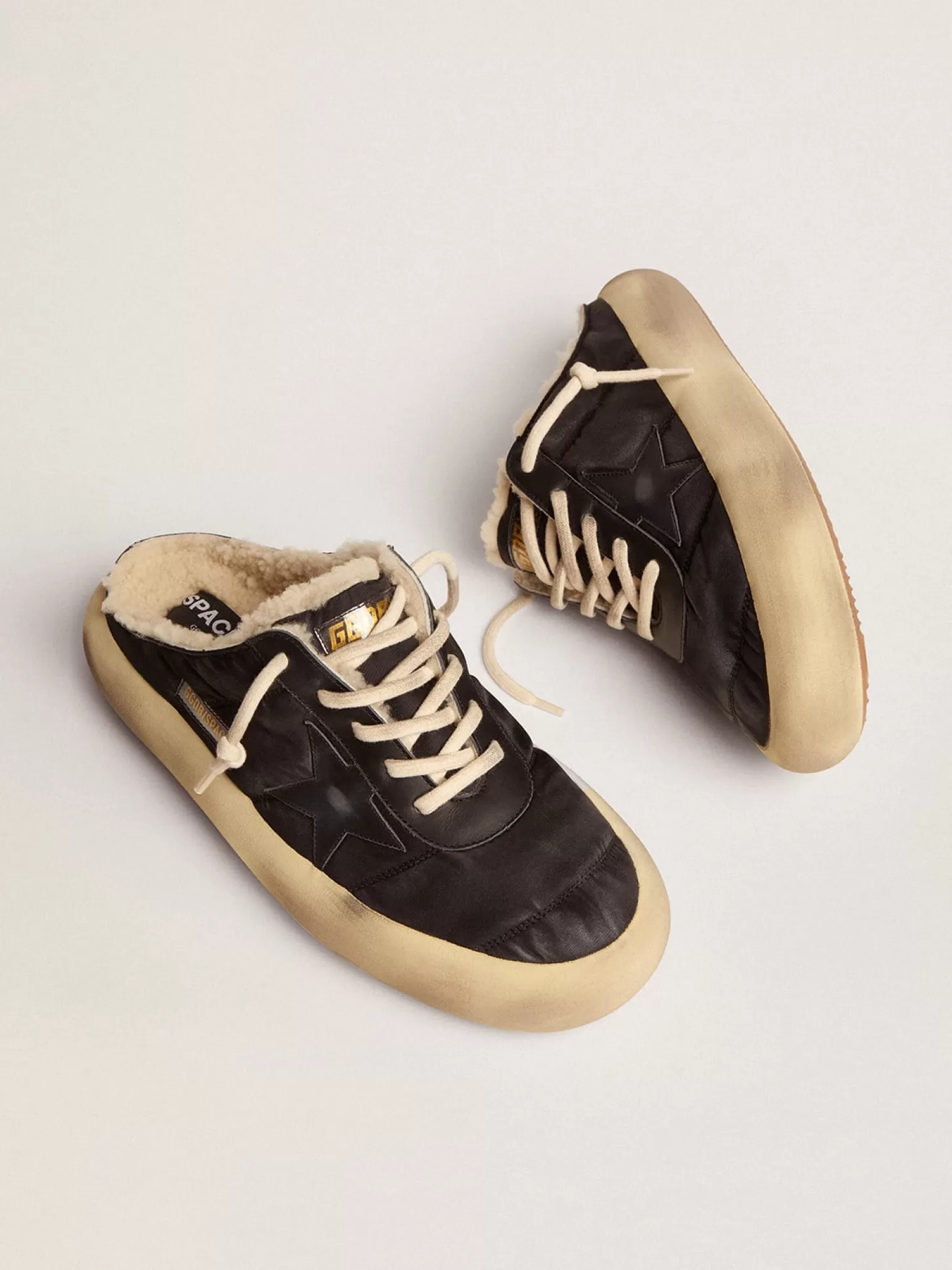 Online Men's Space-Star Sabot shoes in quilted nylon with shearling lining Space-Star