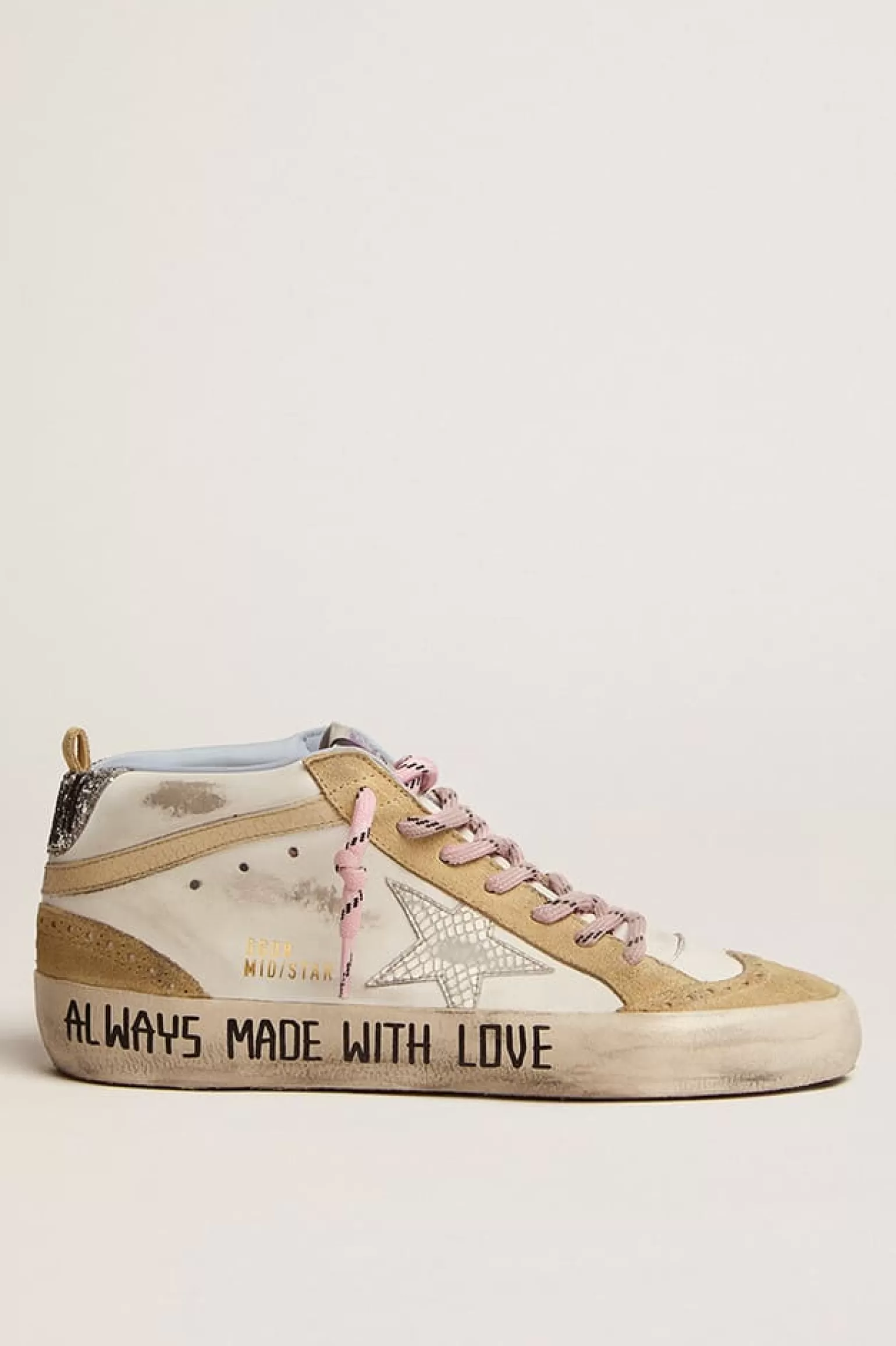 Discount Mid Star com estrela prateada e lista de couro píton na cor creme MULHER Mid Star