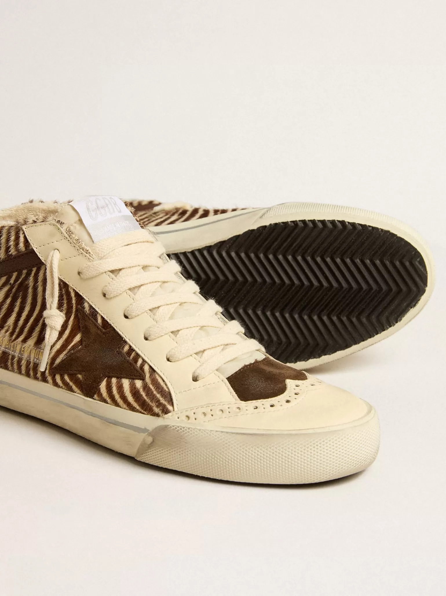 Online Mid Star de couro cavalinho zebrado com estrela de suede e lista marrom MULHER Mid Star