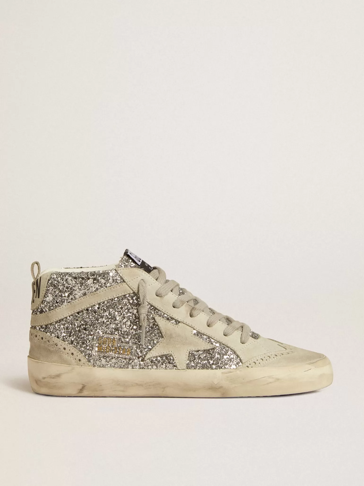 Discount Mid Star de glitter prateado com estrela e lista de suede gelo MULHER Mid Star