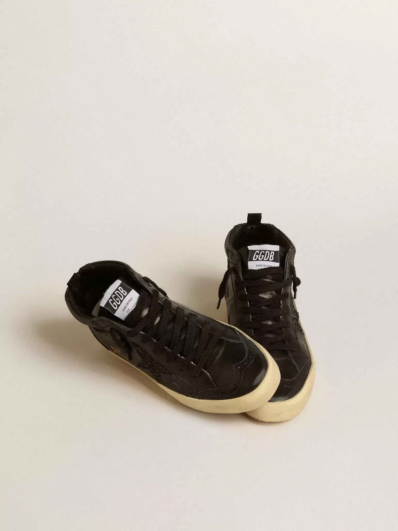 Outlet Mid Star de napa preta com estrela de glitter preto e lista de suede MULHER Mid Star