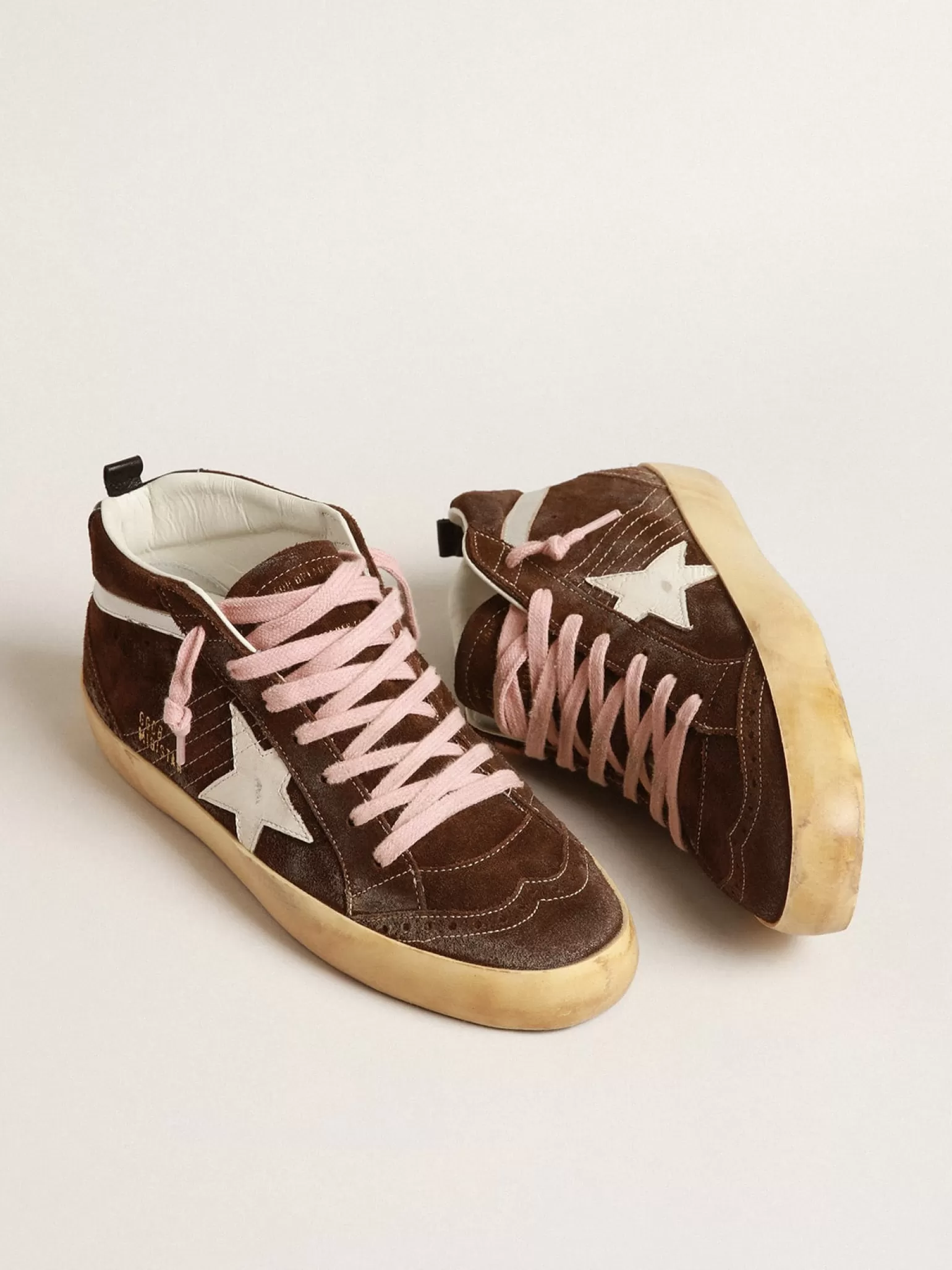 Outlet Mid Star de suede marrom com estrela de couro branco MULHER Mid Star