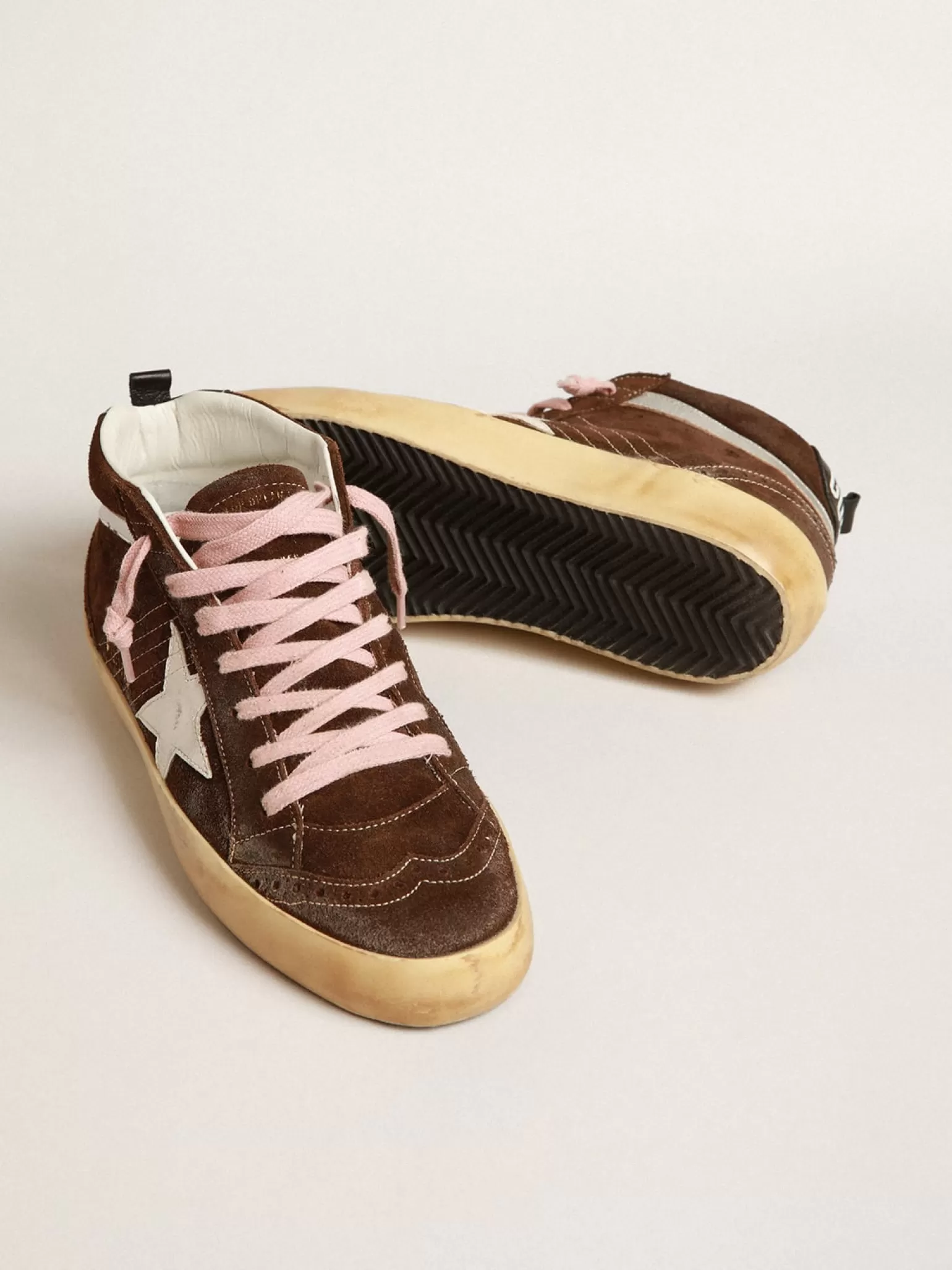 Outlet Mid Star de suede marrom com estrela de couro branco MULHER Mid Star